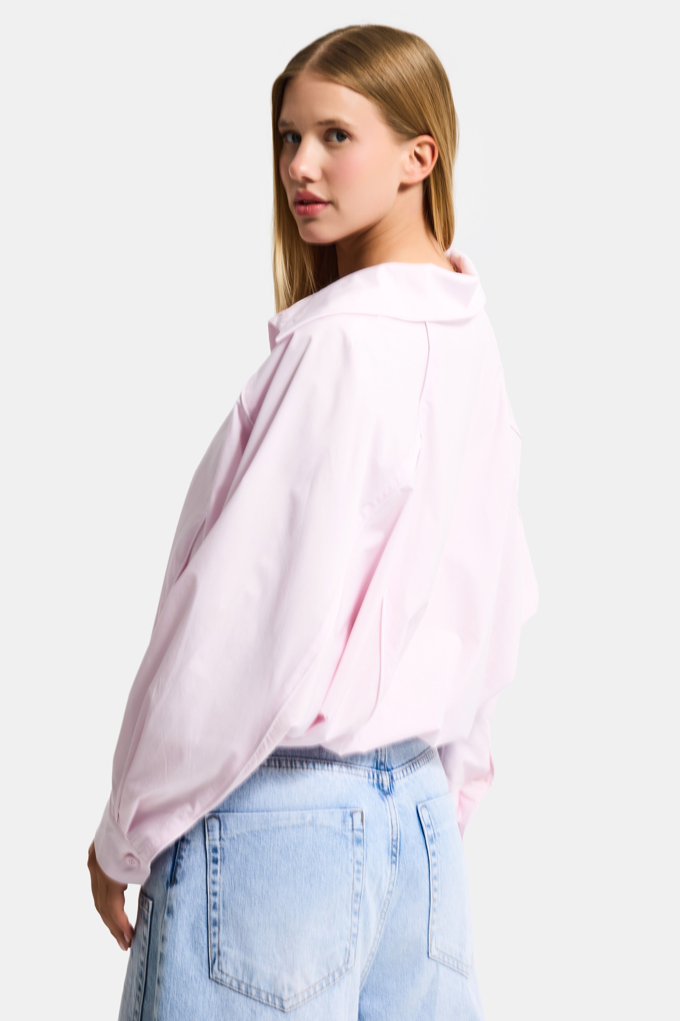 kadın Pembe Renk w5 Oversize Özel Organik Kumaş Tasarım Gömlek Ceket