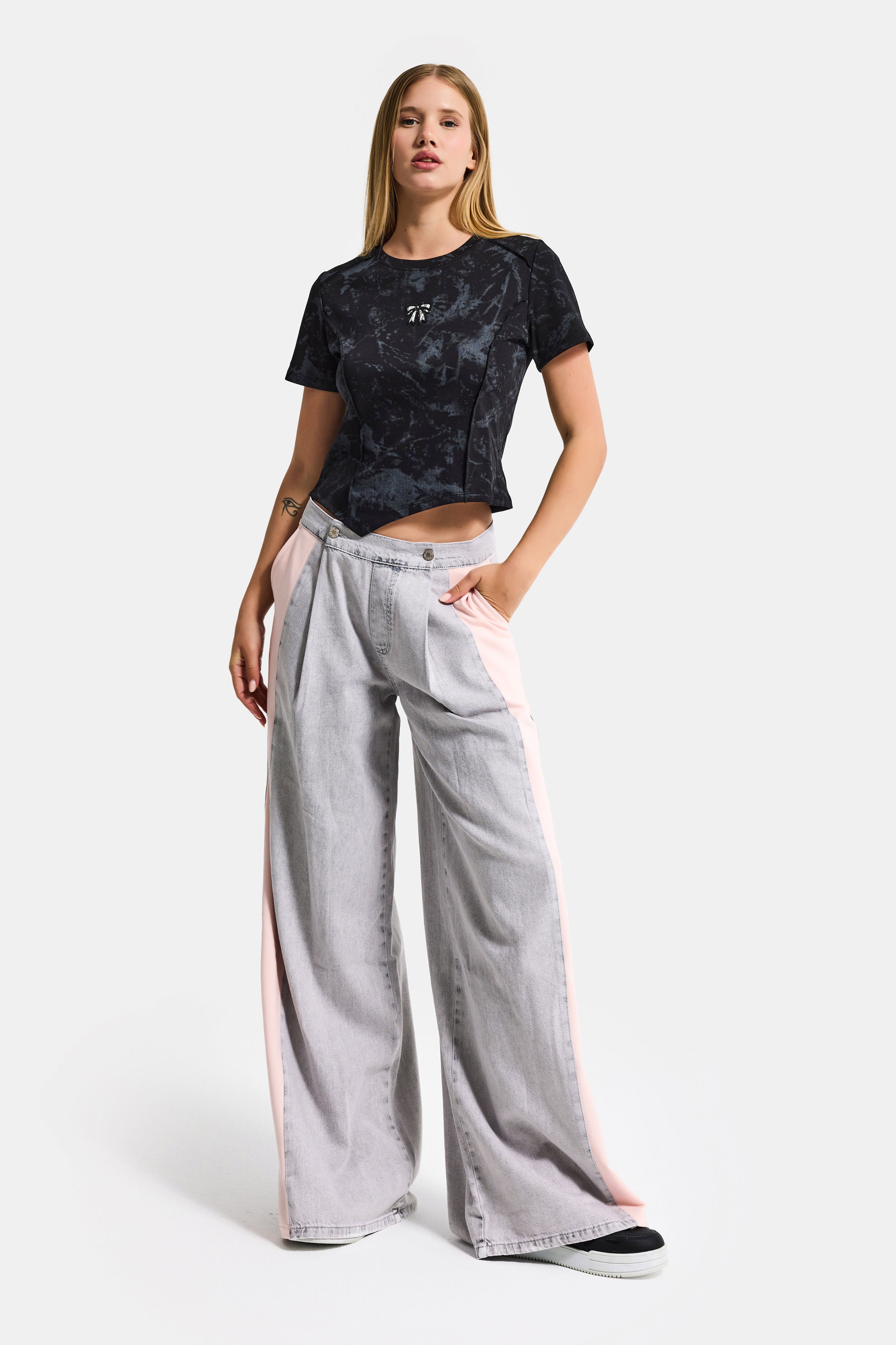 Kadın Siyah w5 Özel Kumaş Elastan Crop Top