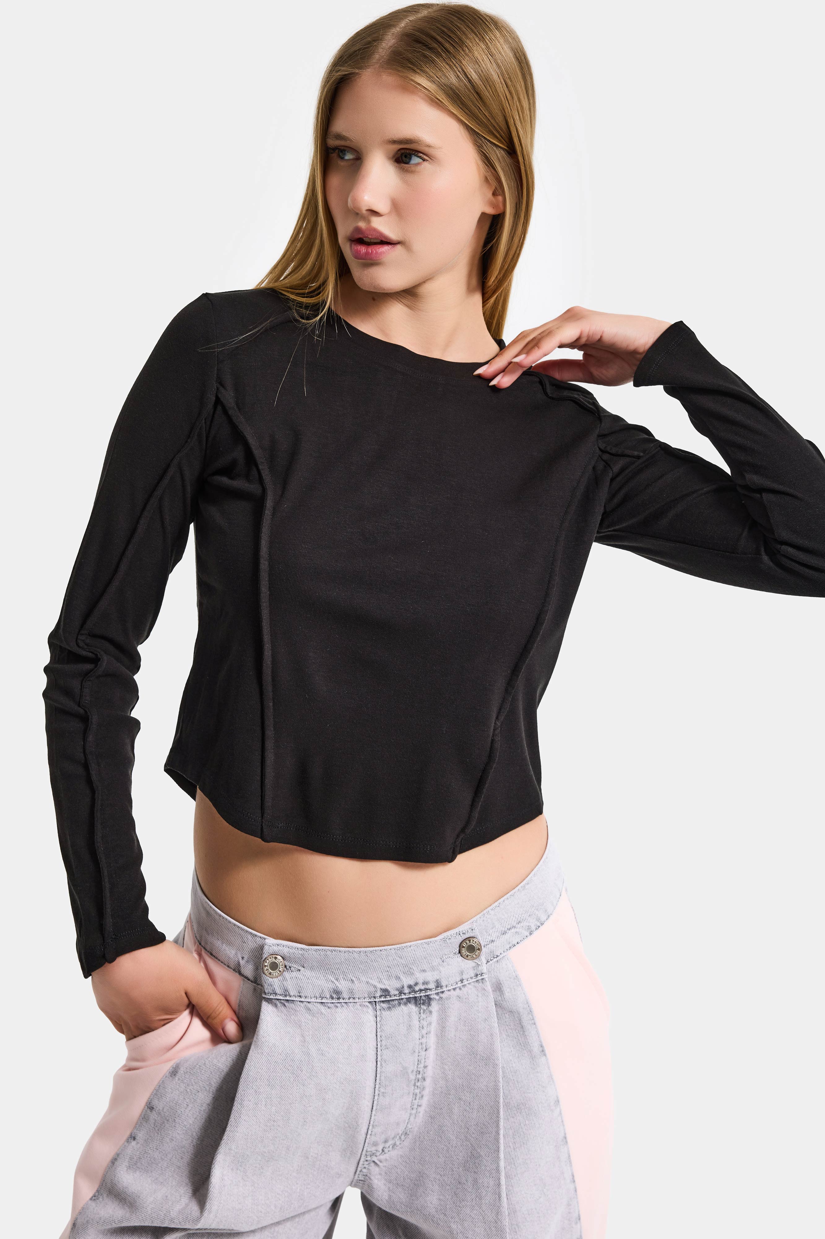 Women's Black W5 Organic Fabric Crop Fit Bodysuit