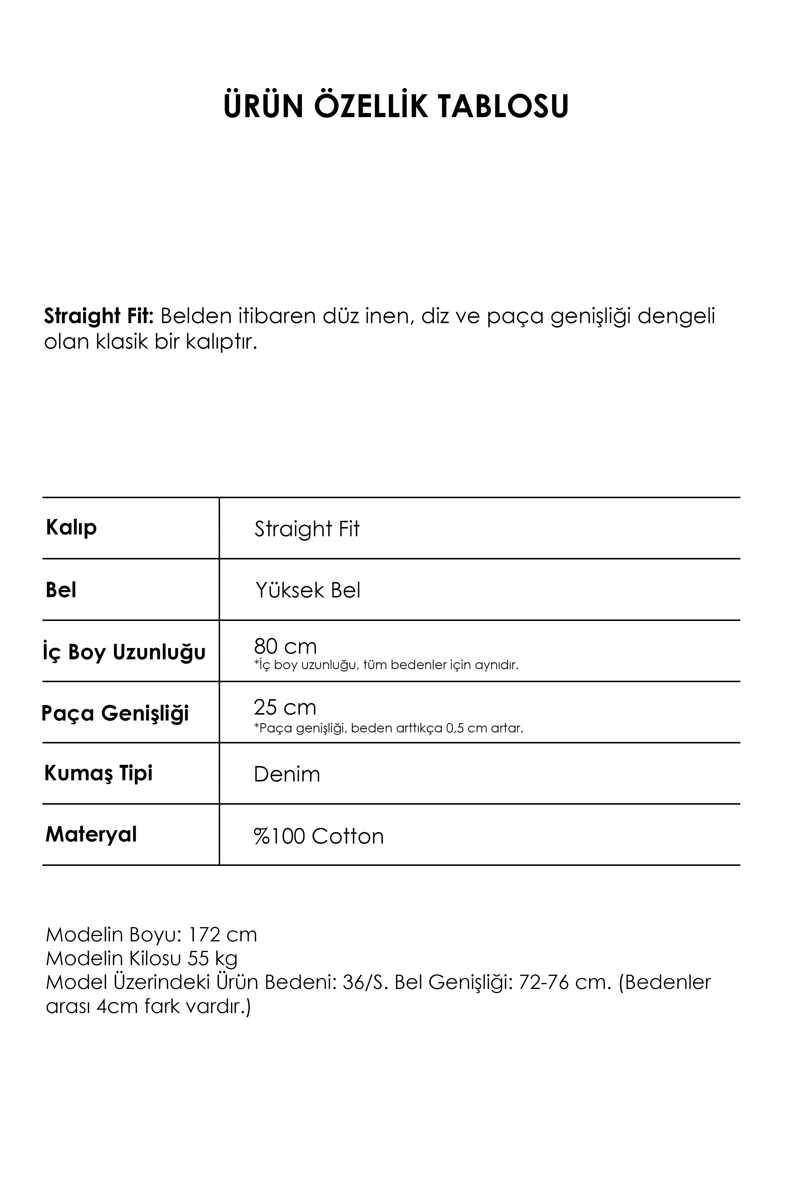 Kadın Füme Renk Doris Straight Fit Yüksek Bel %100 Koton Denim