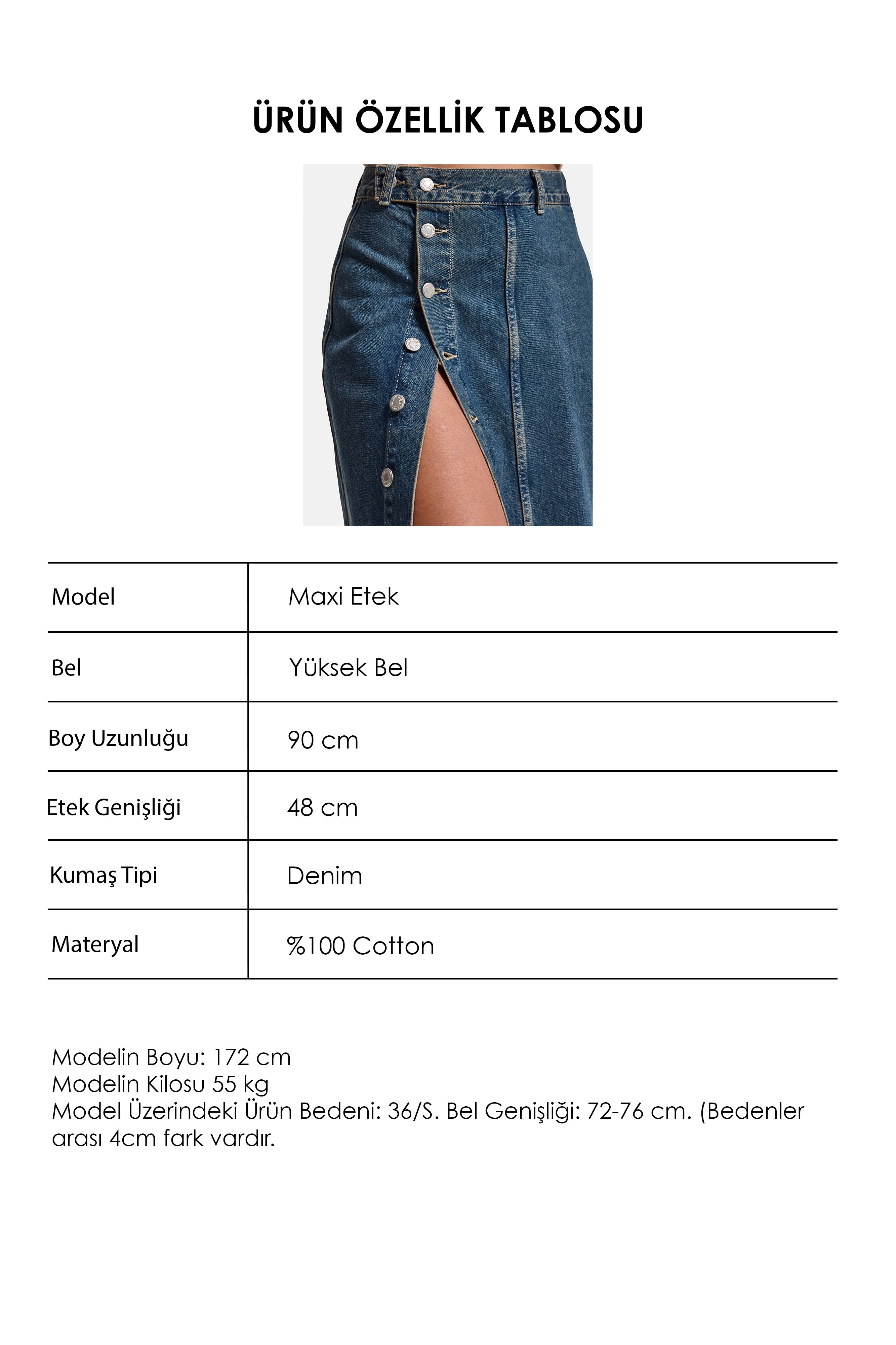 Kadın Tint Kot Rengi Tilia Önü Düğmeli Maxi Boy Denim Etek