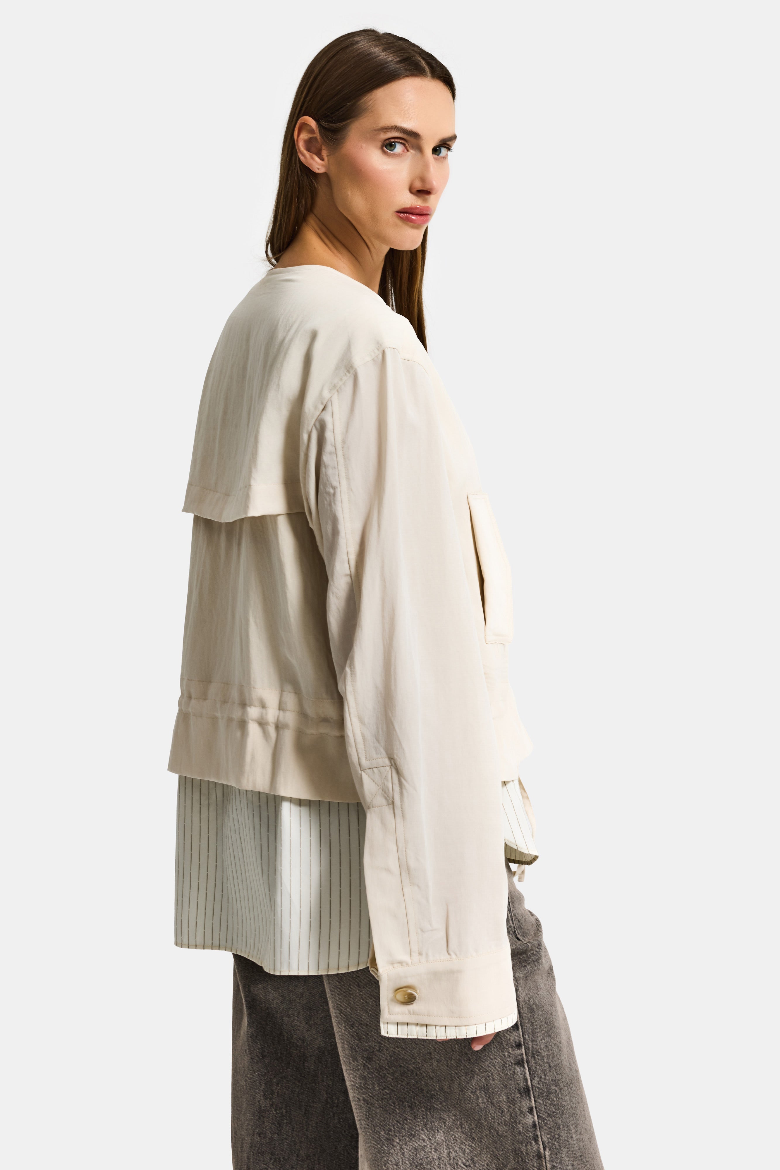 Kadın Bej Sarı w5 Bol Kesim Düğmeli Özel Tasarım Çift Parça Yazlık Ceket