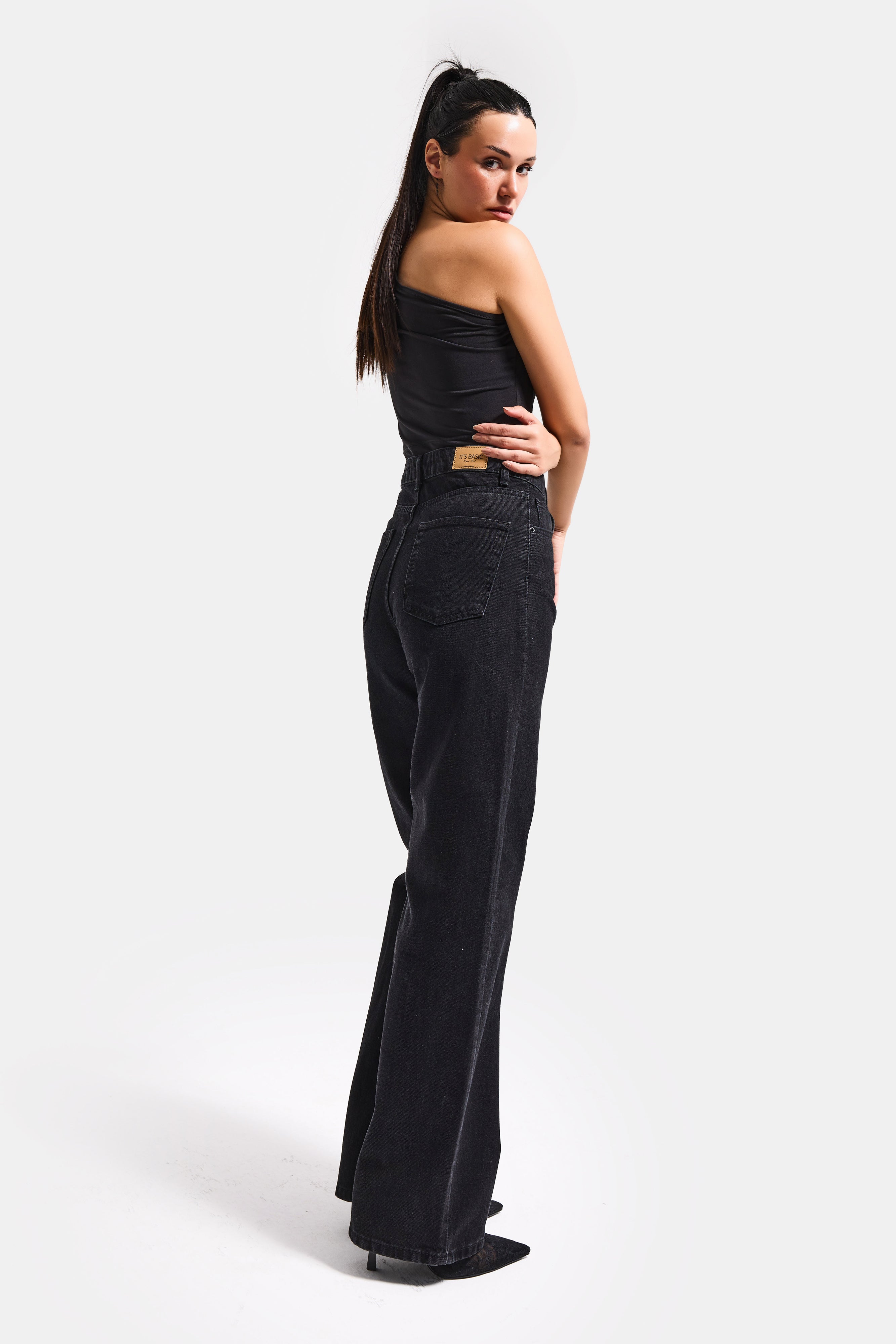 Kadın Siyah Renk Doris 1S5-1 Straight Fit Yüksek Bel %100 Koton Denim Jean