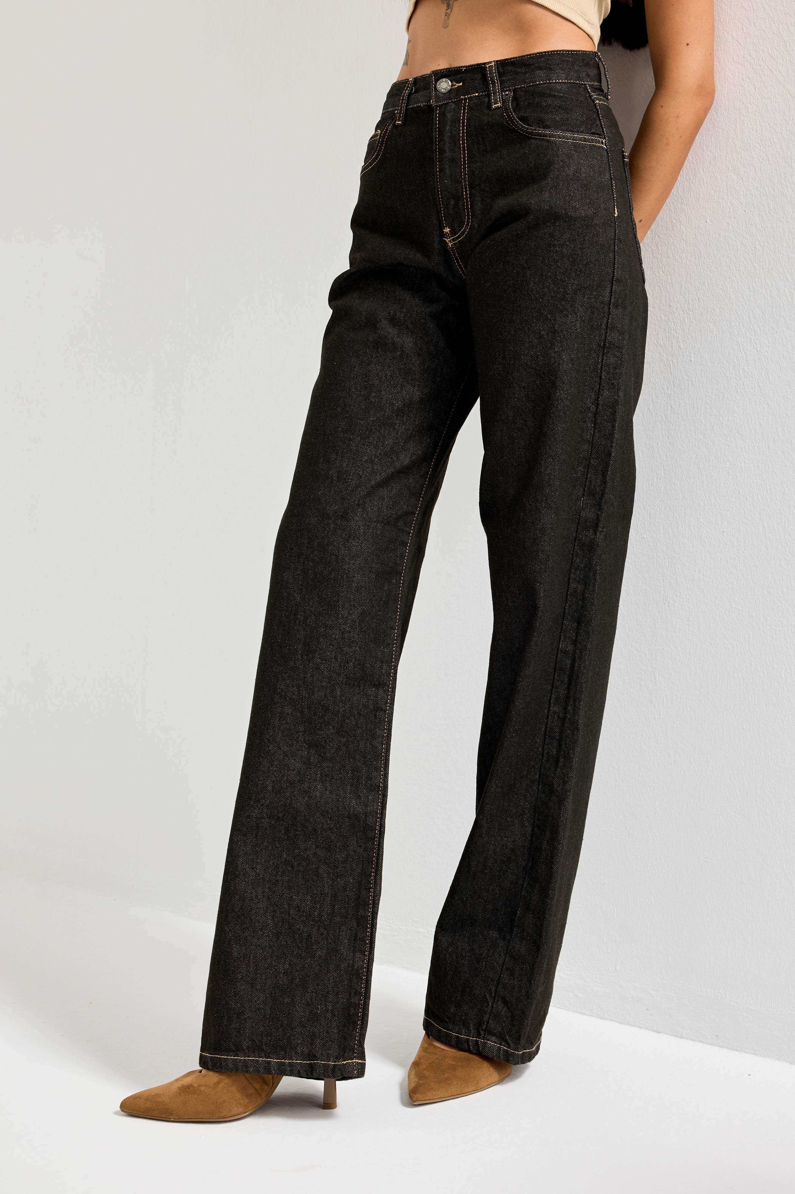 Kadın Koyu Kot Su Yıkama Renk 7w5-132 Loose Fit Orta Bel %100 Koton İç Boy 80cm Denim Jean