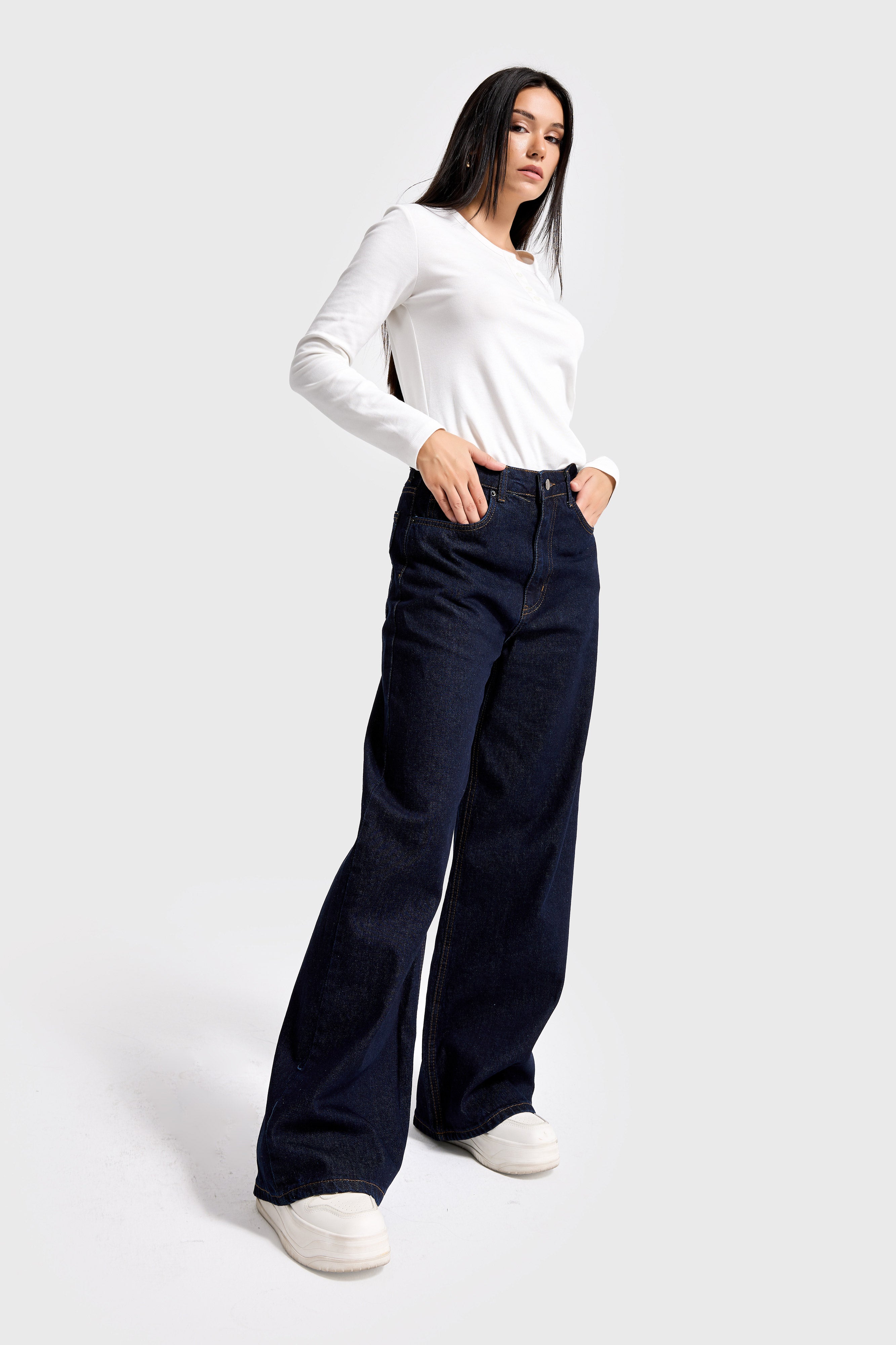 Kadın İndigo Renk 7w5-50 Palazzo Baggy Fit %100 Koton İç Boy 83cm Denim Jean