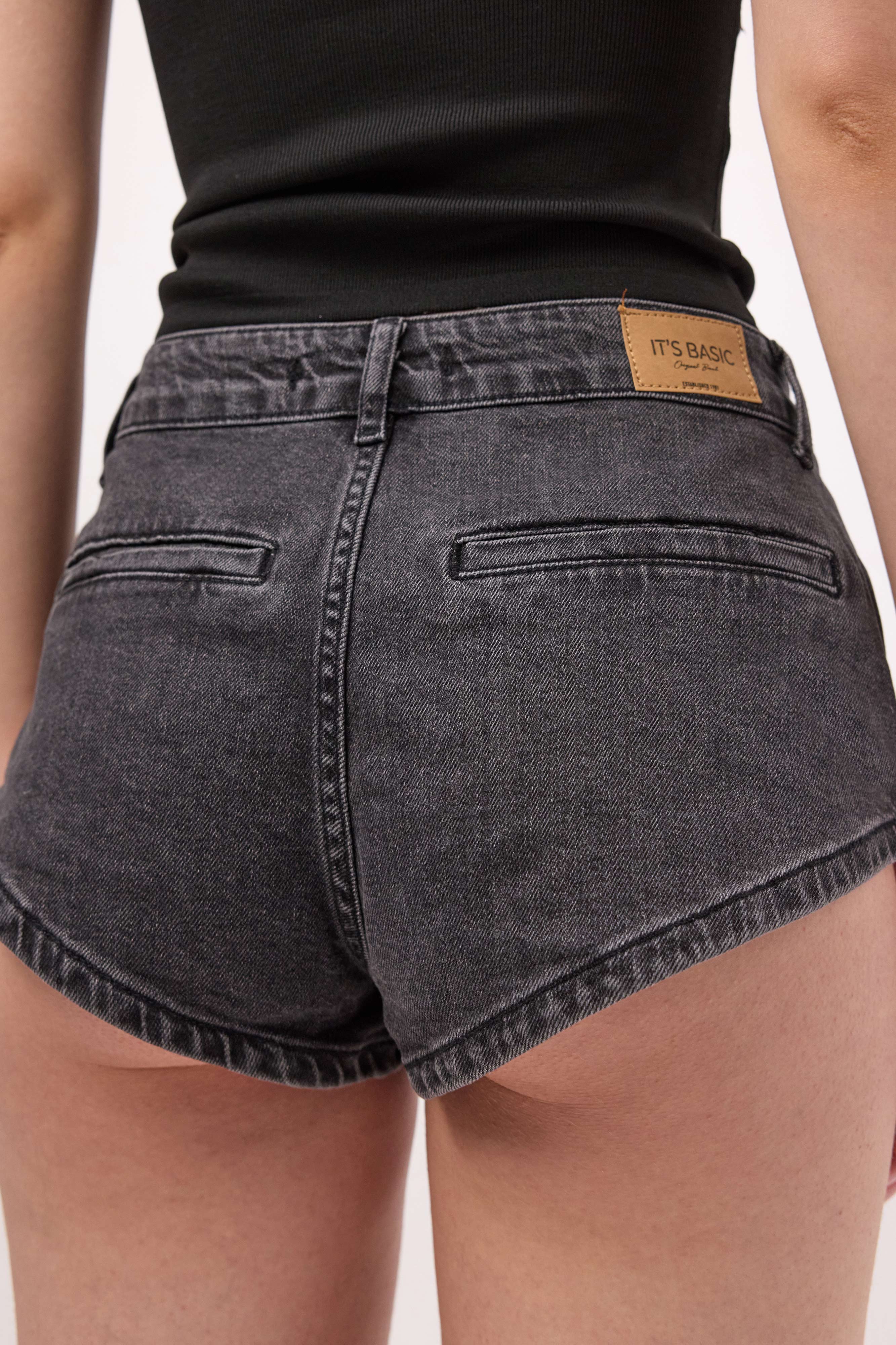 Kadın Koyu Füme 11s6-1 Süper Mini %100 Koton Denim Şort