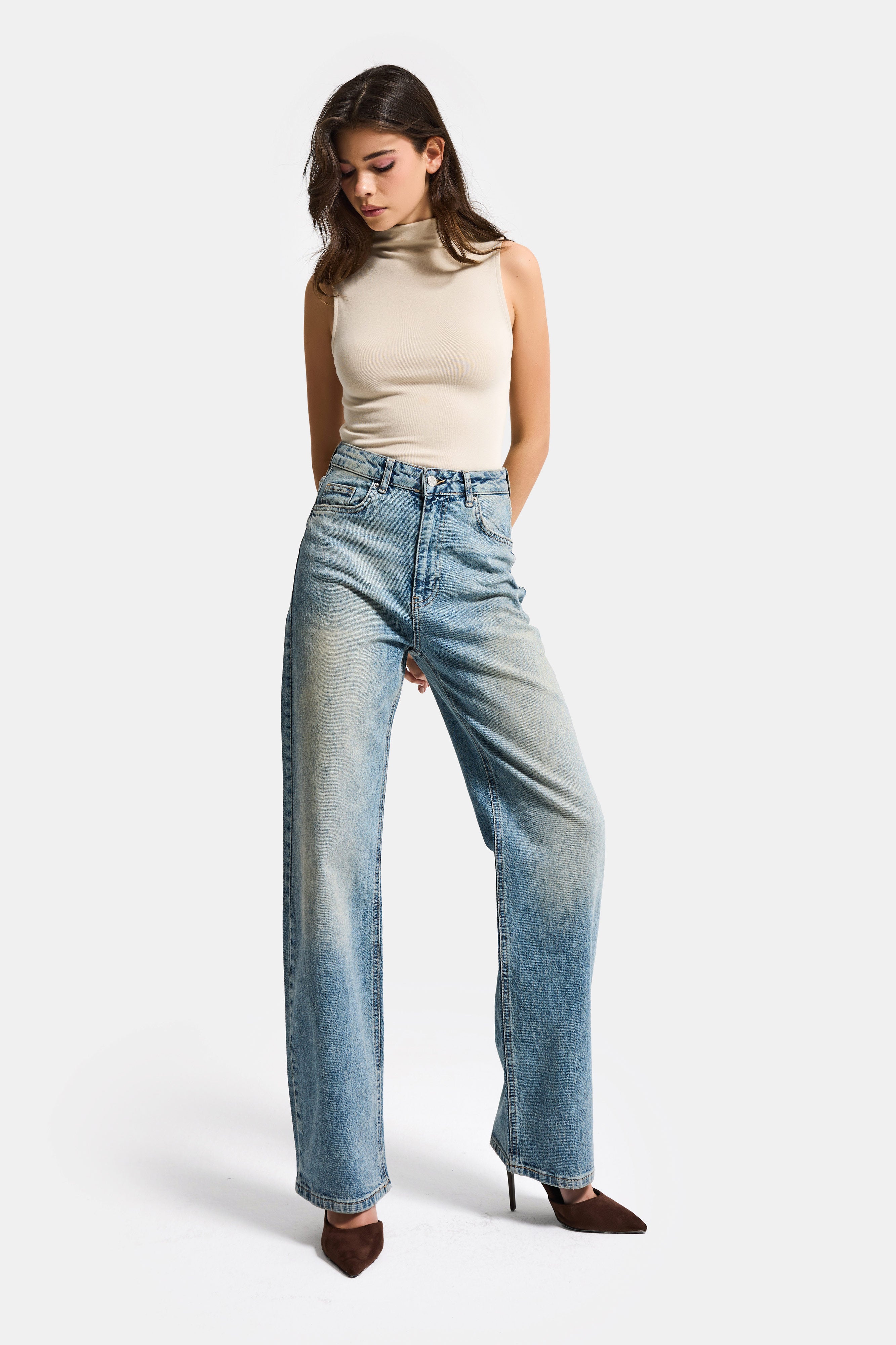 Kadın T.Kot Rengi 4s6-32 Straight Fit Yüksek Bel Komfort Kumaş Denim Jean