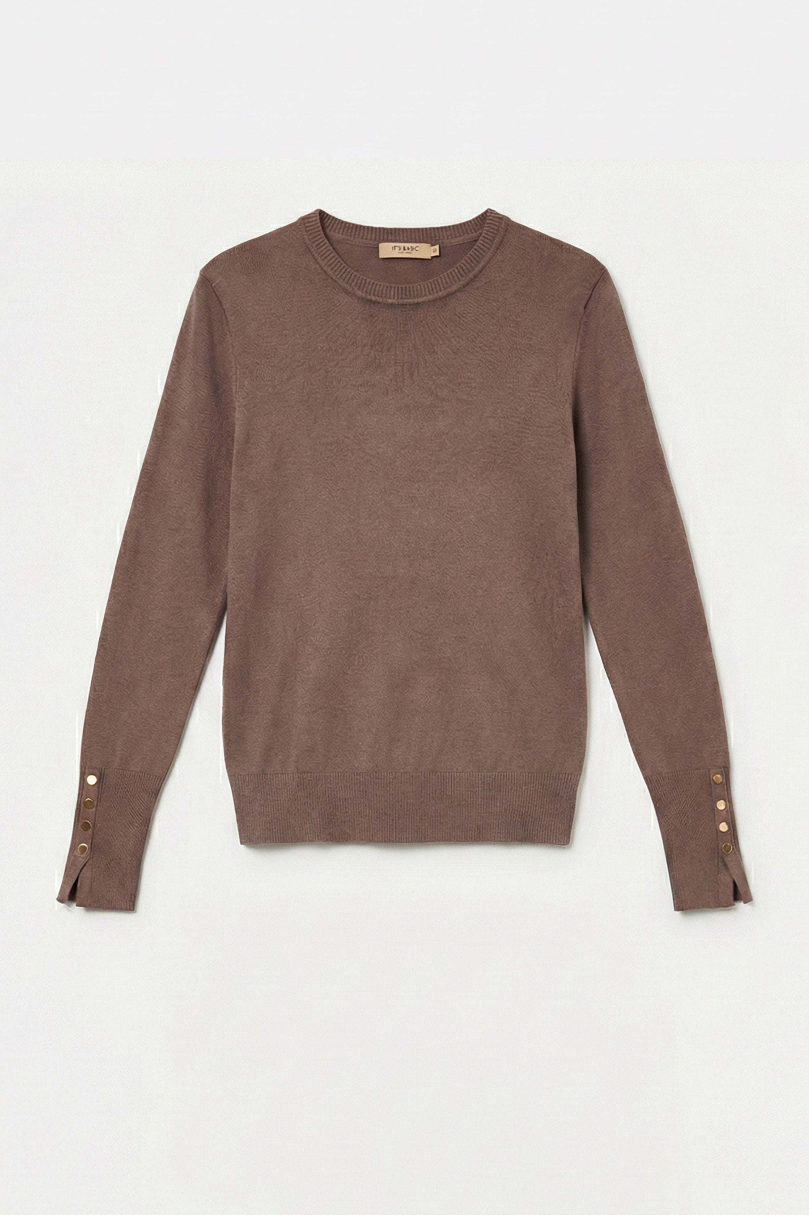 Kadın Vizon Renk w5-82 Örme Triko Kumaş Bisiklet Yaka Kol Aksesuarlı Triko