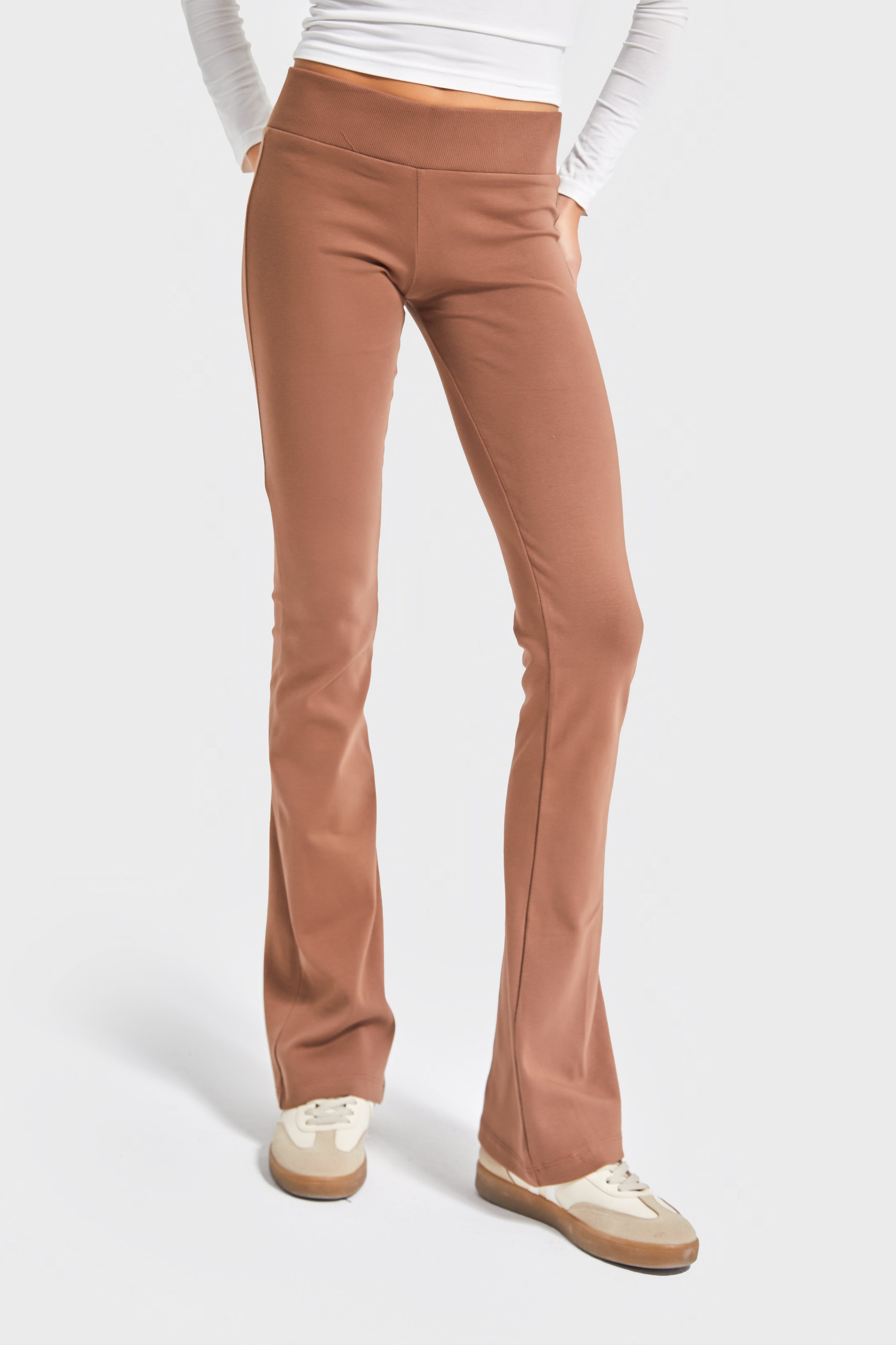 Kadın Kahverengi s5-81 Slim Fit Süper Esnek Kumaş Flare Fit Pantolon