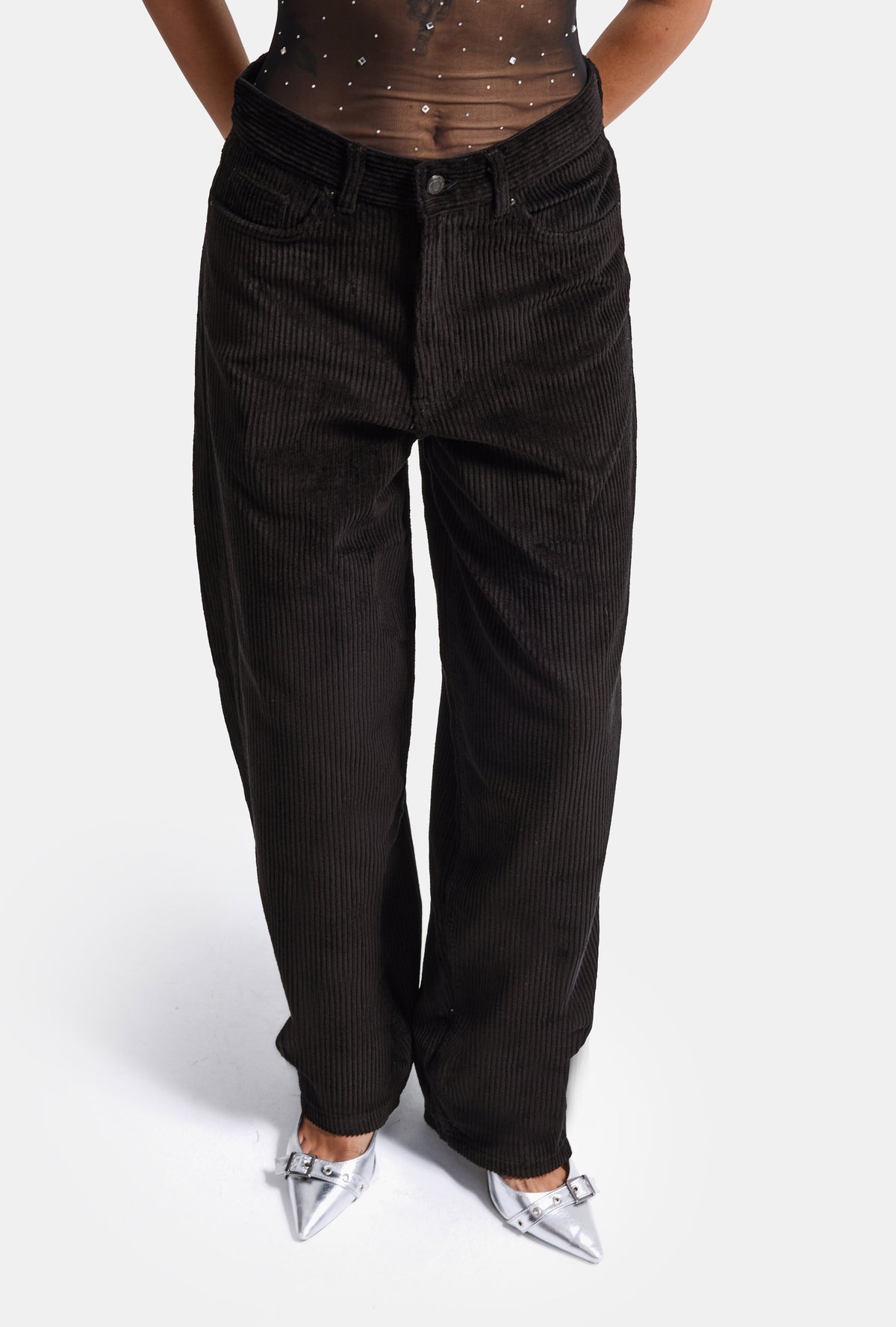 Women's Black Cindy 26w5-1 Skater Fit Thick Corduroy Velvet Fabric Trousers