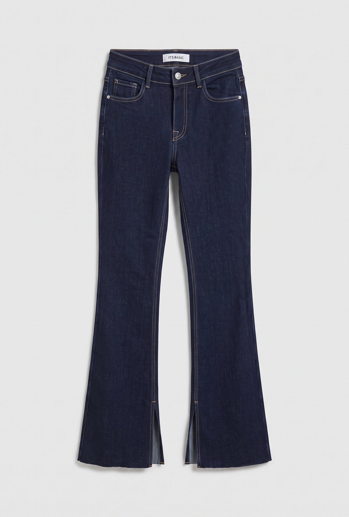 Kadın İndigo 7w6-50 Slim Flare Fit Yırtmaçlı Paça Denim Jean