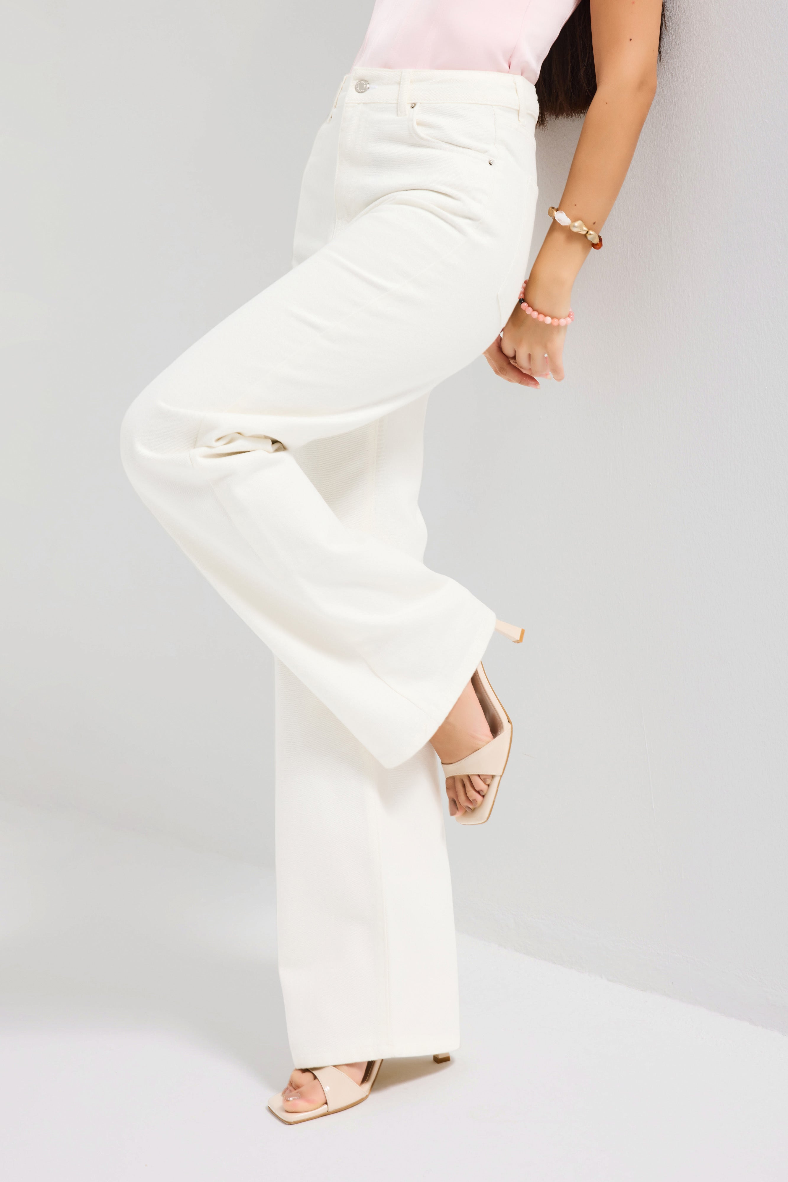 Kadın Kırık Beyaz Doris 7s6-101 Straight Fit Yüksek Bel %100 Koton Denim Jean