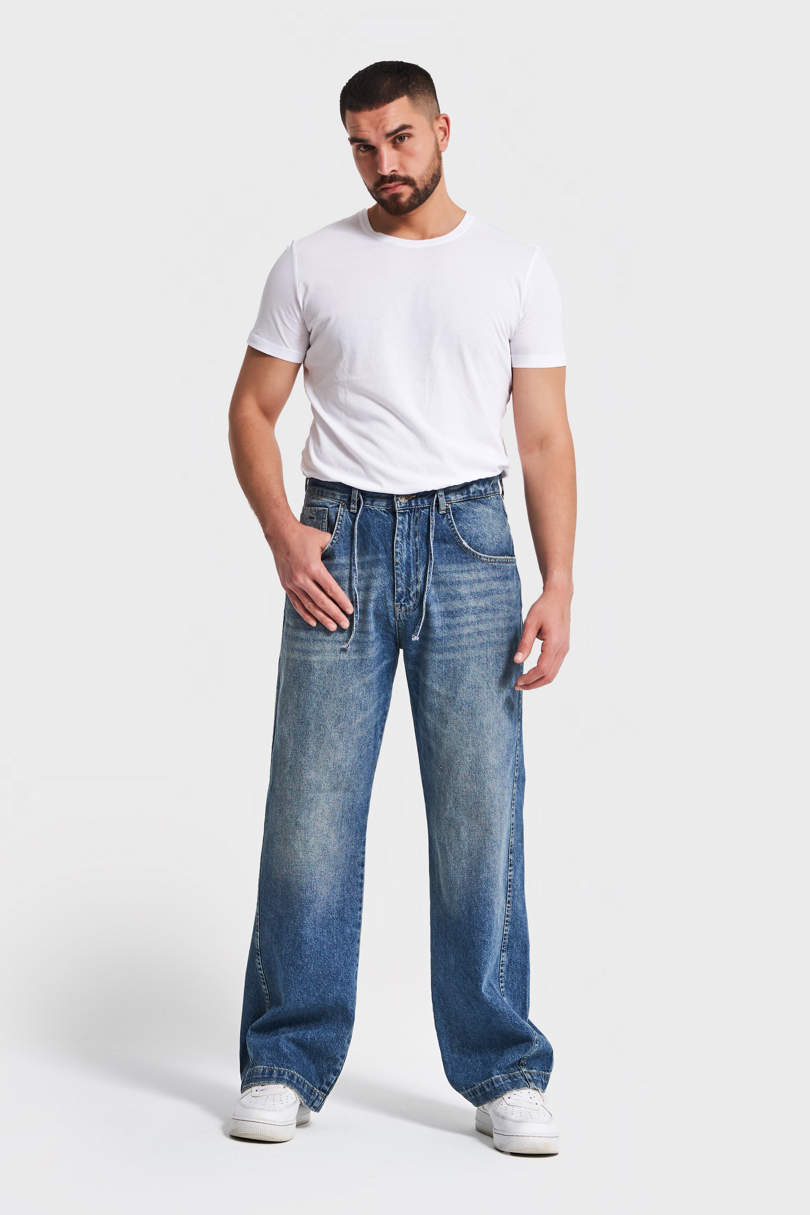 Erkek T.Kot Rengi NC17 2w5-32 Relaxed Baggy Fit Kemeri Bağcıklı İç Boy 79cm %100 Koton Denim Jean