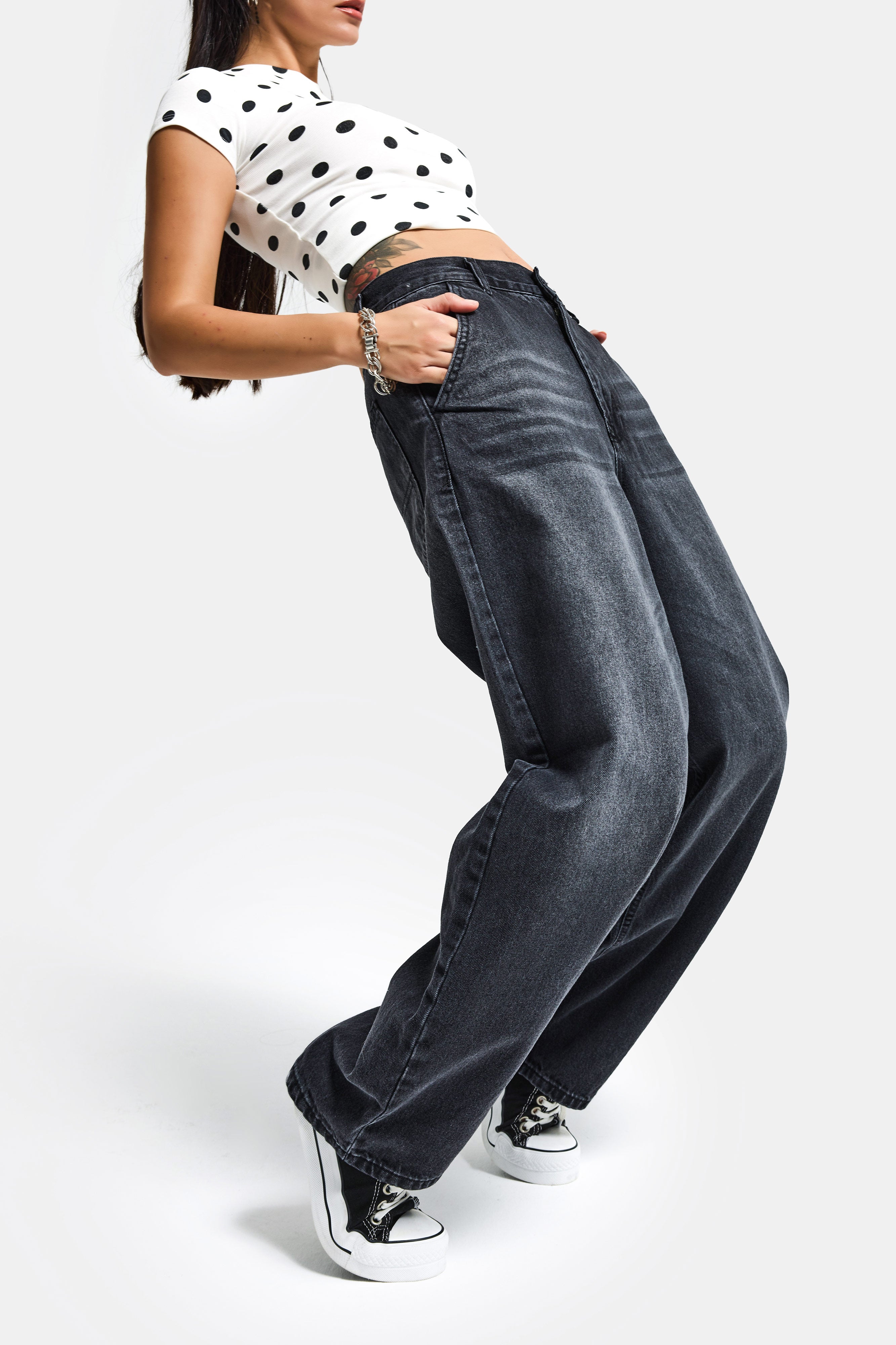 Women's Dark Smoke Color Skater Fit 100% Cotton Denim