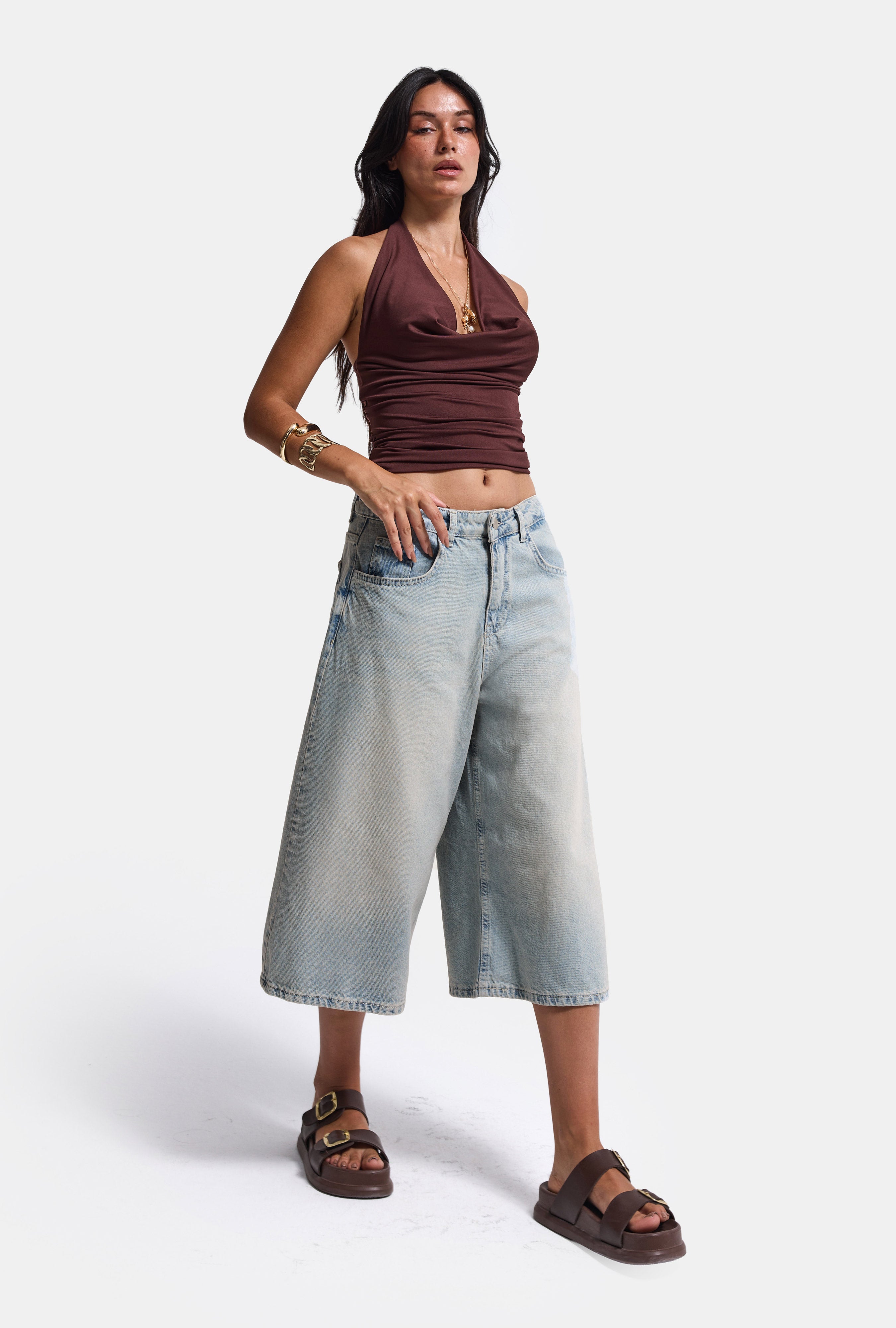 Kadın T.Kot Rengi 2S5-84 Süper Baggy Fit Maxi Boy %100 Koton Denim Şort