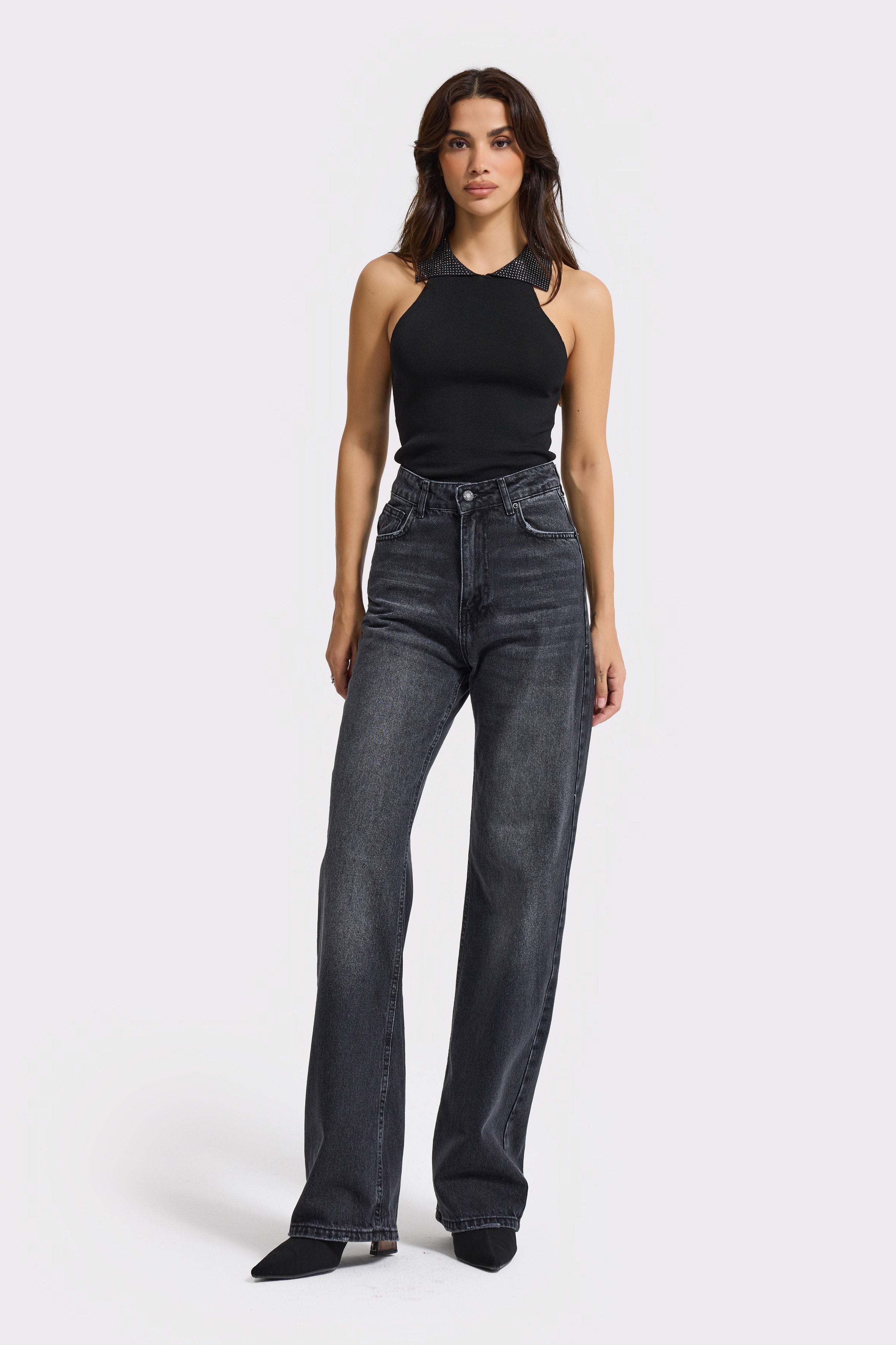 Женский джинсовый жакет Doris дымчатого цвета, прямой крой, высокая талия, 100% хлопок