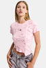 Women's Pink w5 Asymmetrical Cut Crop Top with Accessory Detail