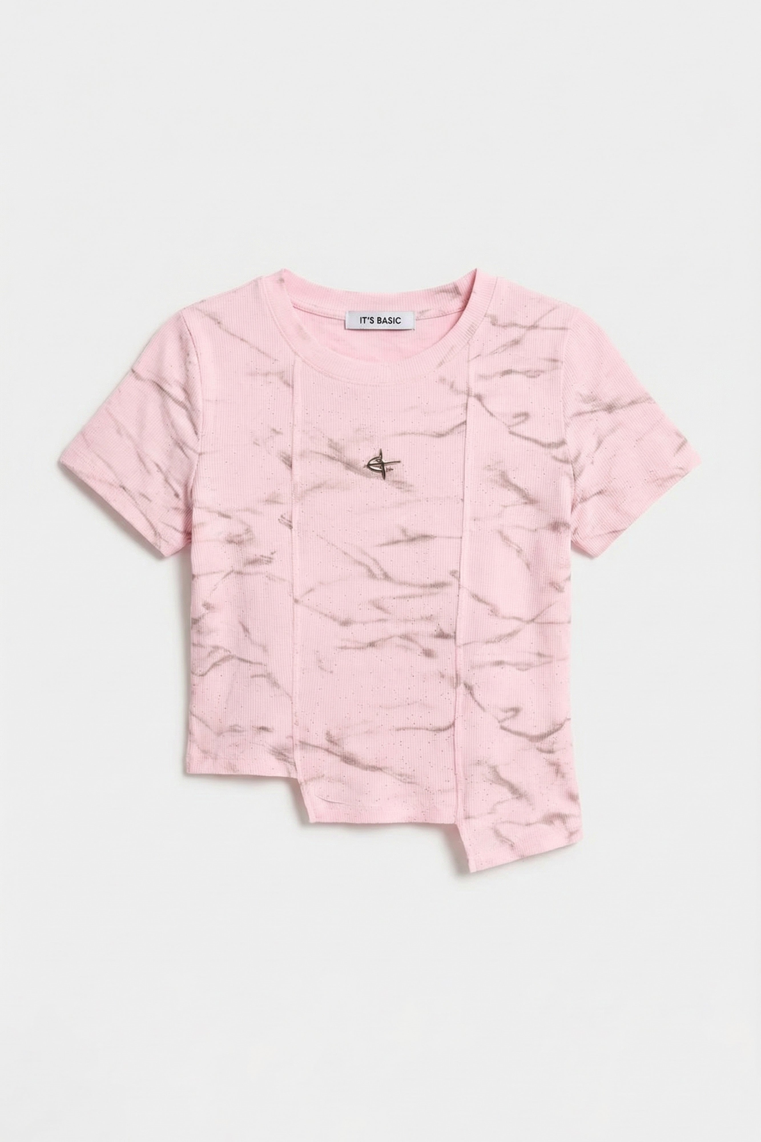 Women's Pink w5 Asymmetrical Cut Crop Top with Accessory Detail