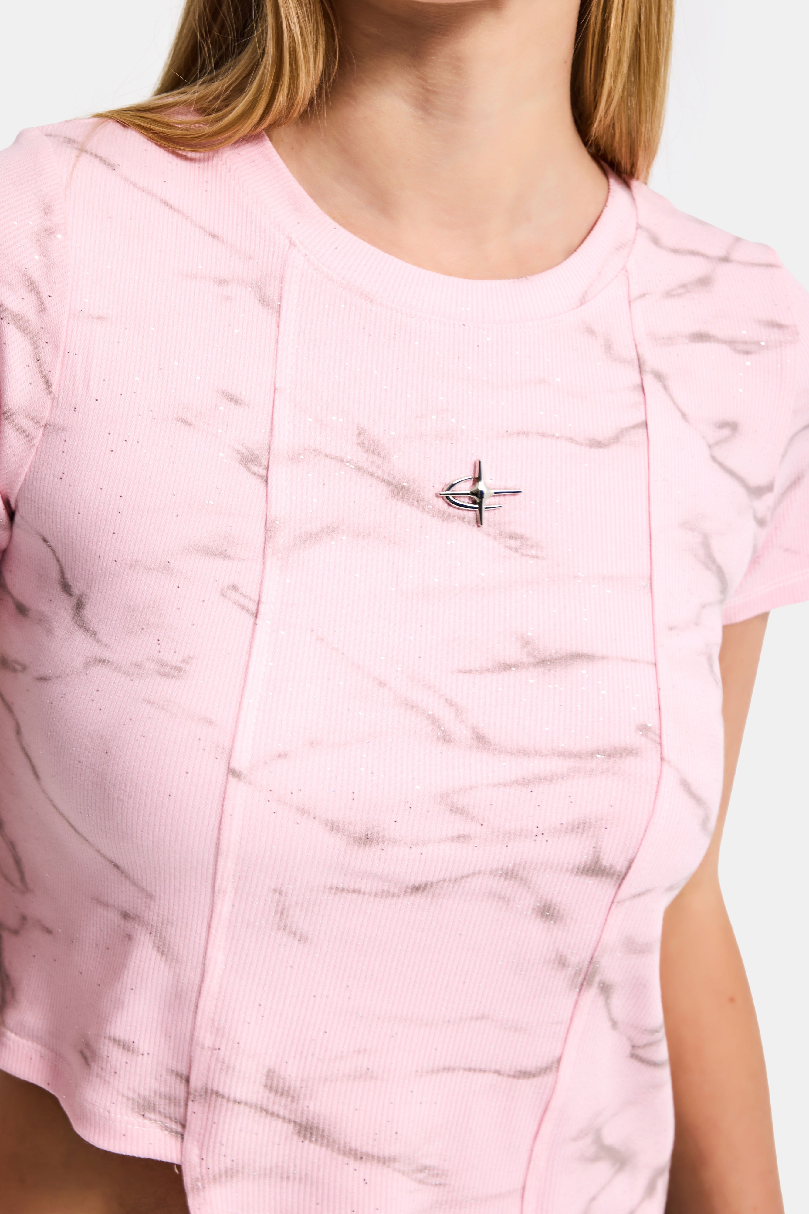 Women's Pink w5 Asymmetrical Cut Crop Top with Accessory Detail
