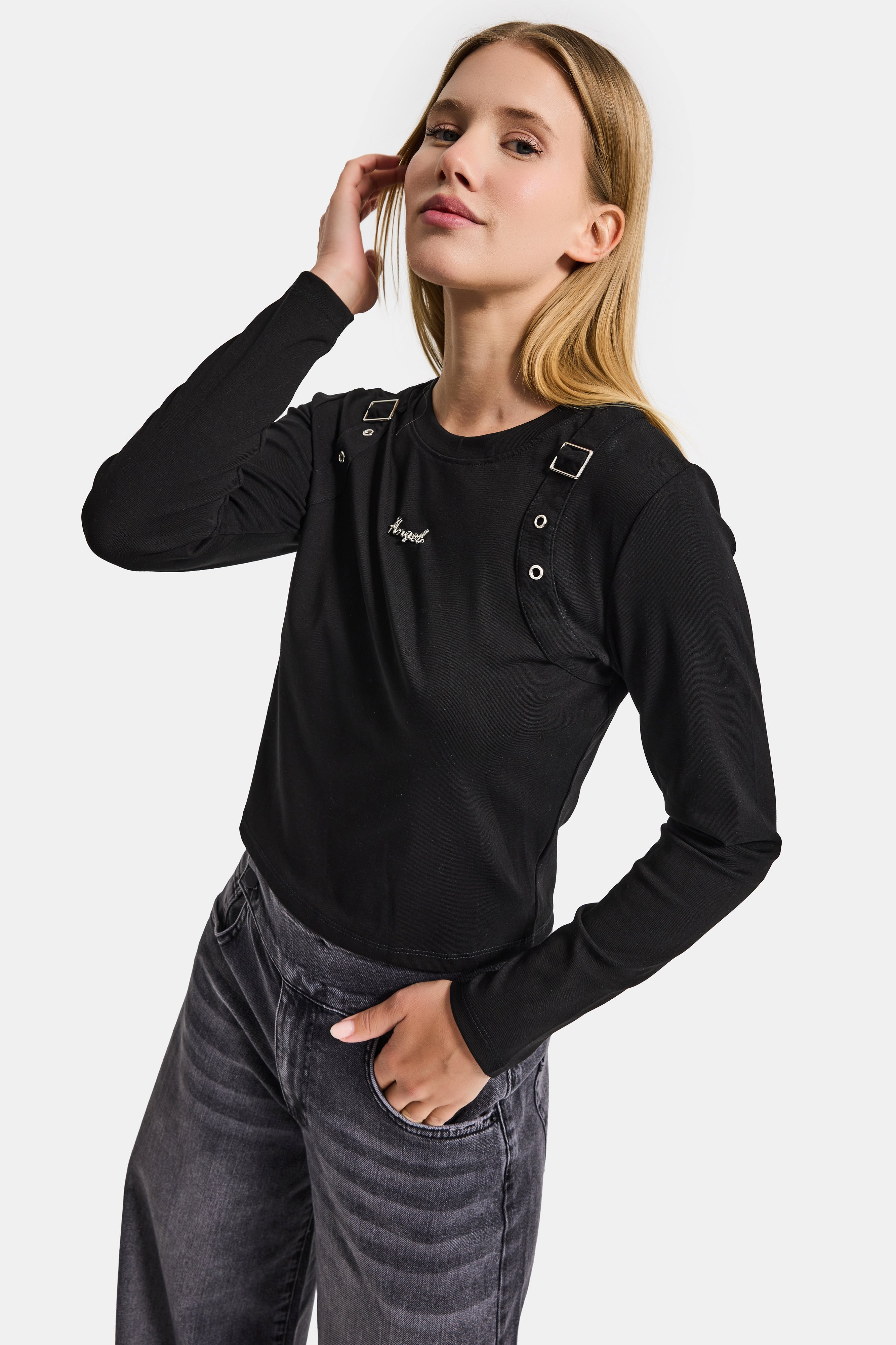 Women's Black w5 Accessory Detailed Custom Design Bodysuit