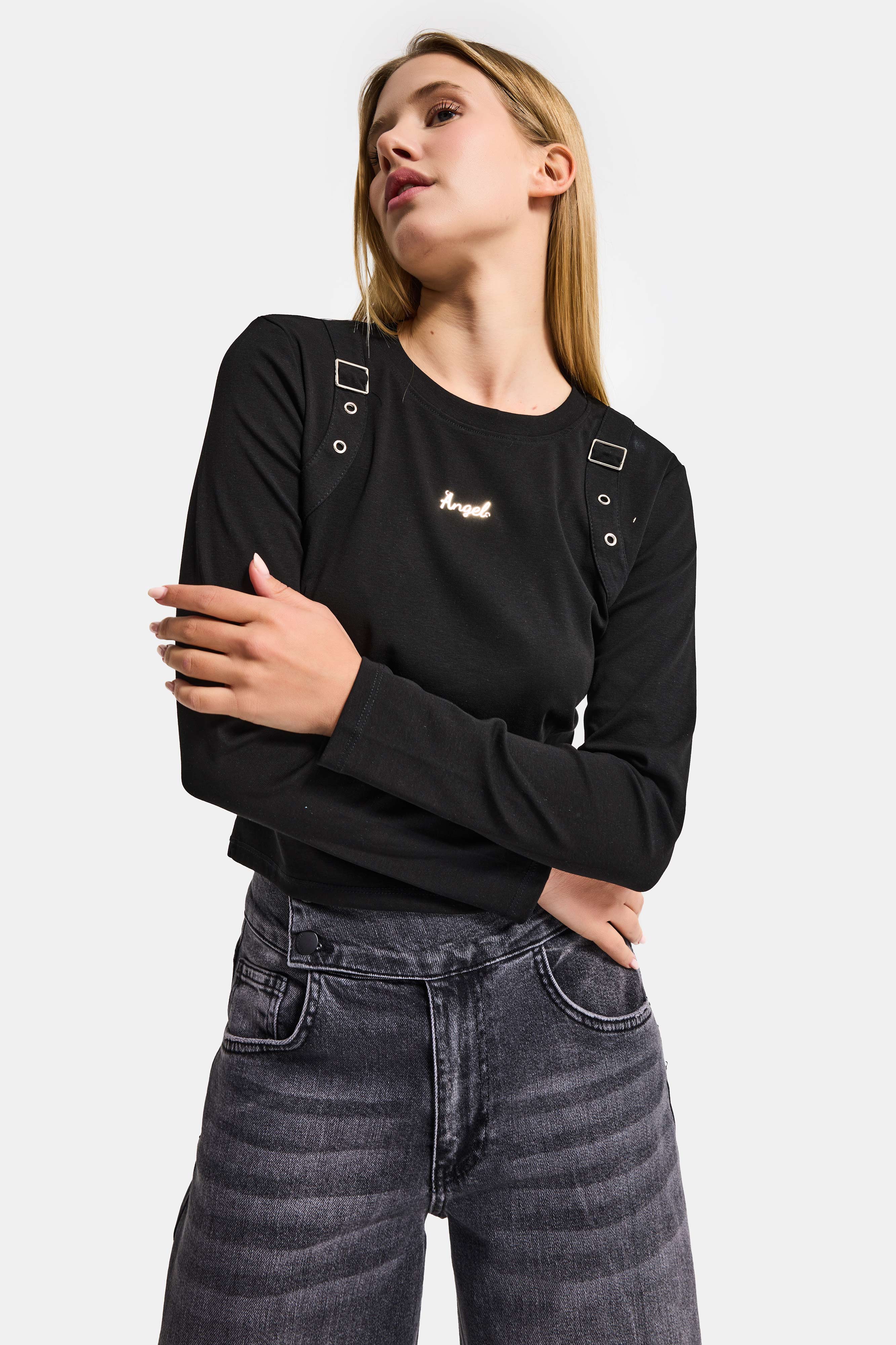 Women's Black w5 Accessory Detailed Custom Design Bodysuit