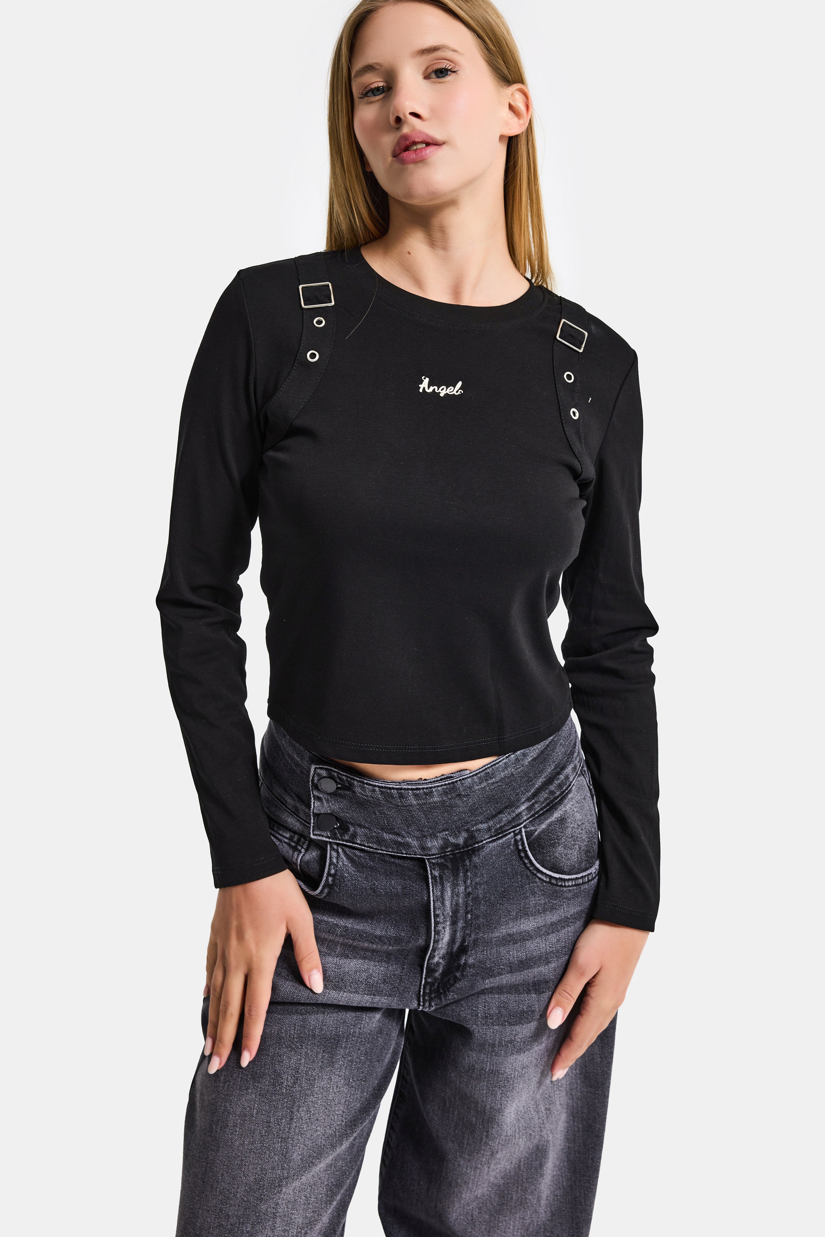 Women's Black w5 Accessory Detailed Custom Design Bodysuit