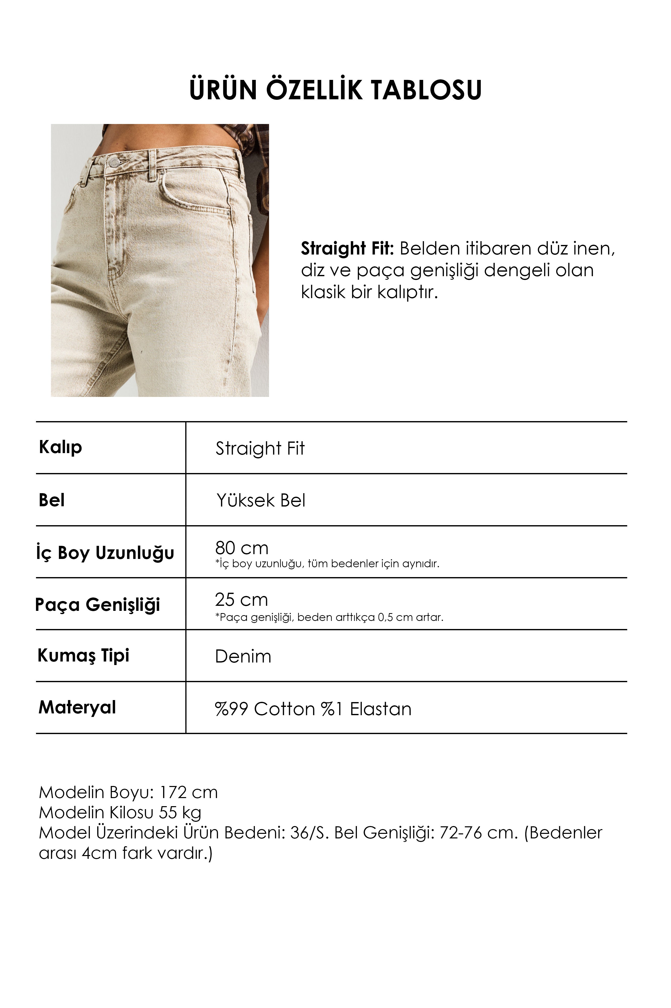 Kadın Taş Renk 4s6-76 Straight Fit Yüksek Bel Komfort Kumaş Denim Jean