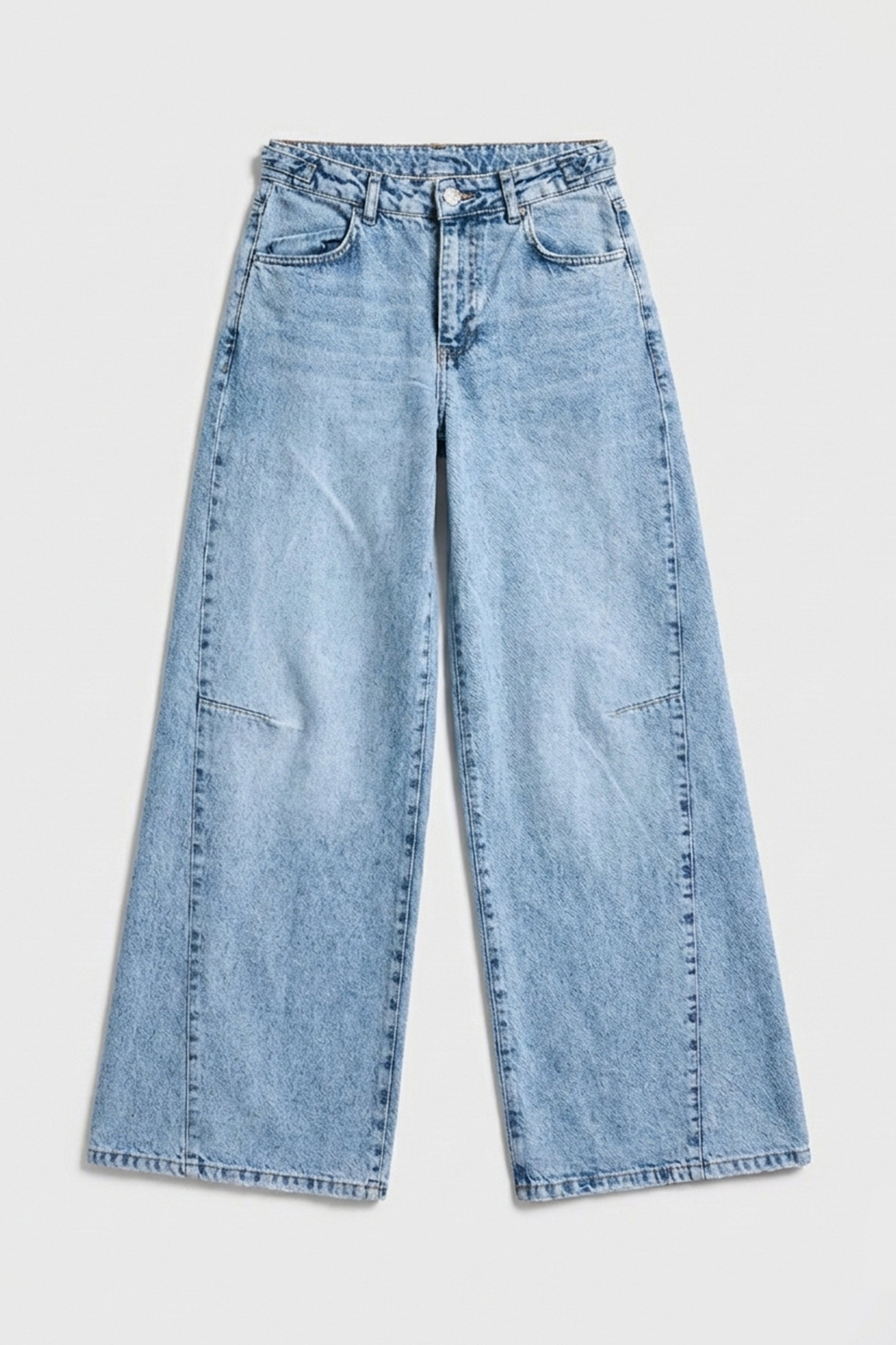 Kadın Kot Rengi 4s6-3 Baggy Palazzo Fit Kemer Detaylı %100 Koton Denim Jean