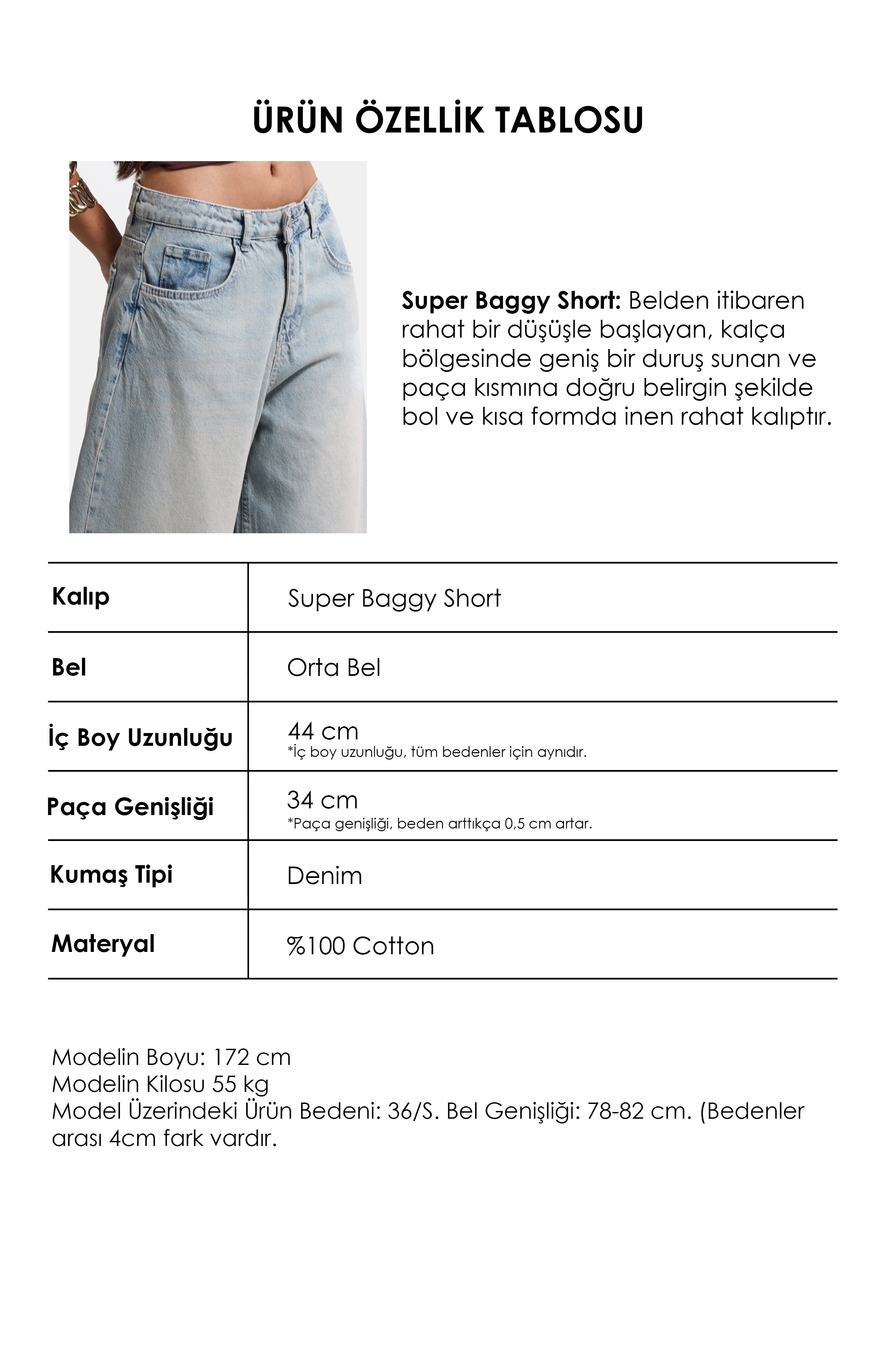 Kadın T.Kot Rengi 2S5-84 Süper Baggy Fit Maxi Boy %100 Koton Denim Şort