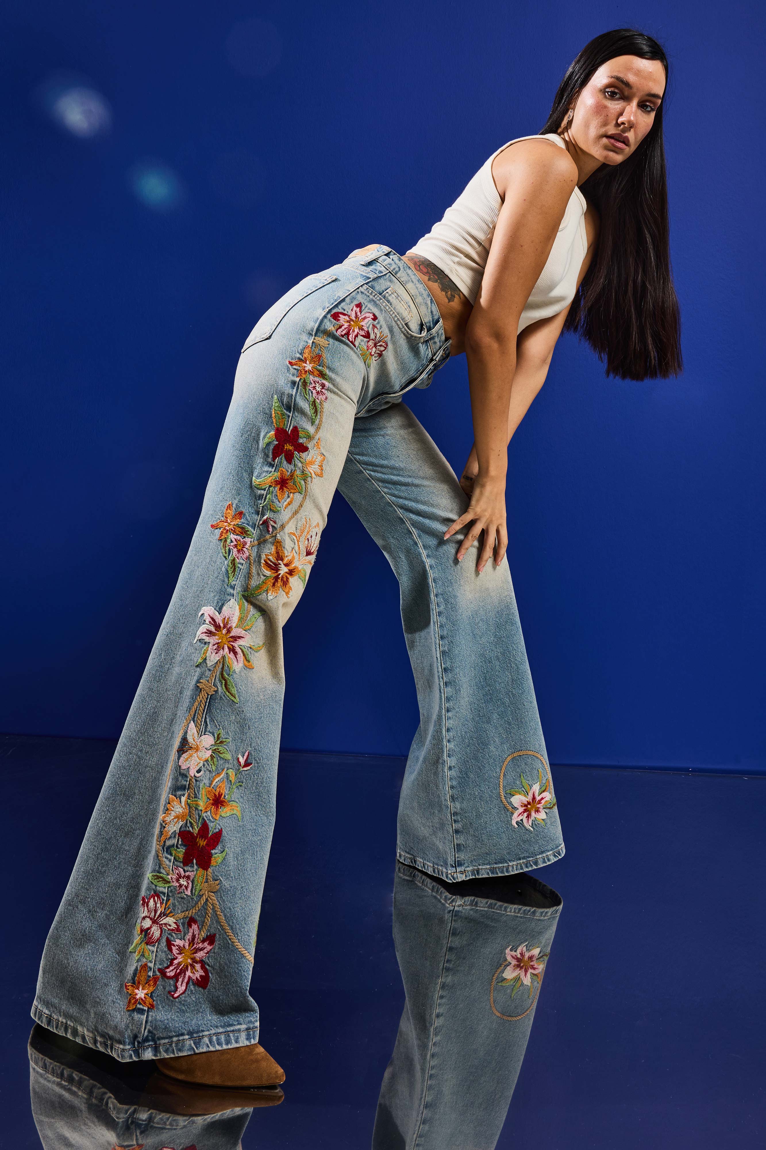 Kadın T.Kot Rengi 4s6-32 Flare Fit Elastan Kumaş Özel Nakış Detaylı Tasarım Denim Jean