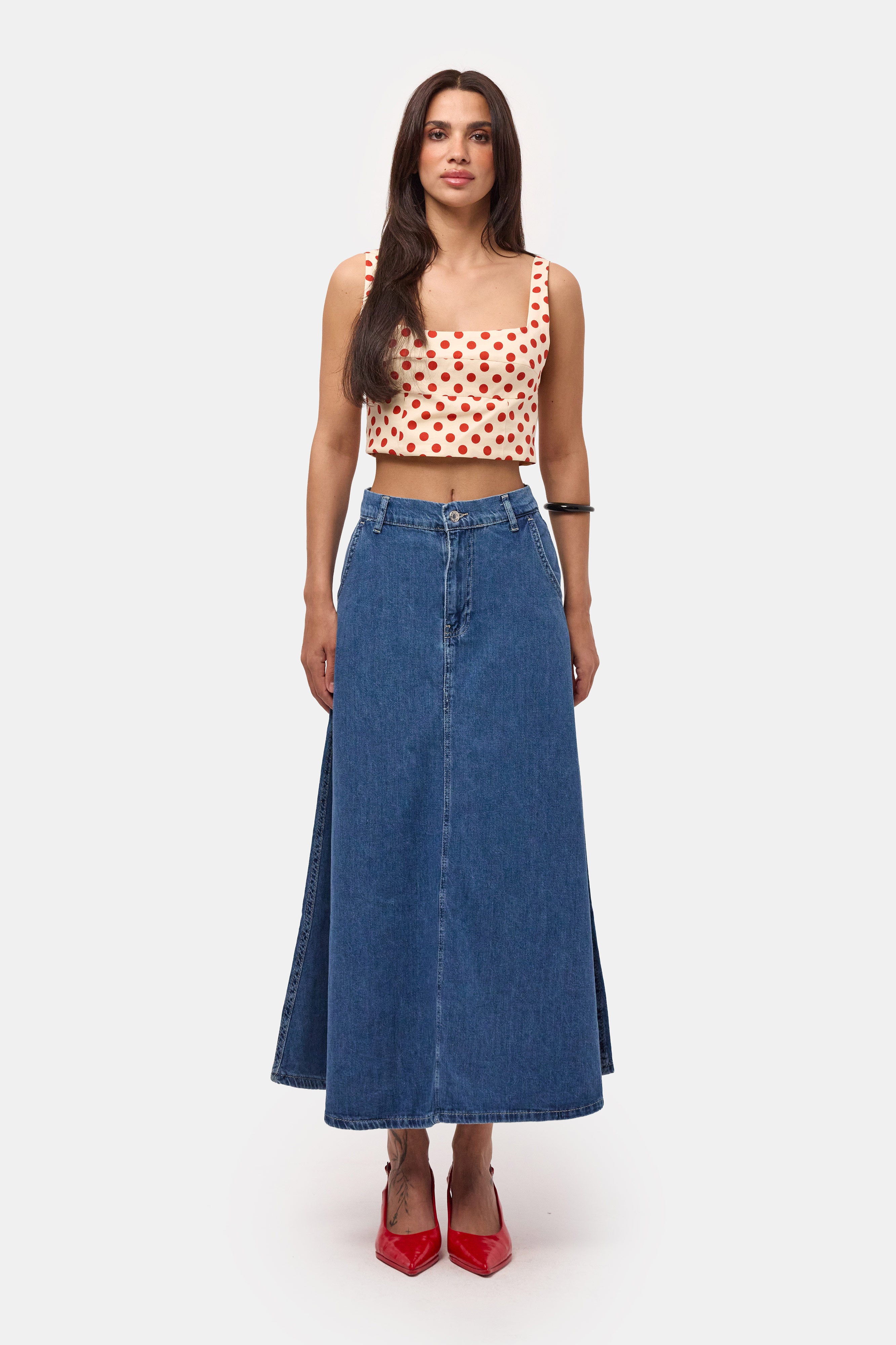 Kadın Mavi Renk Vinca A Tipi Kesim Denim Etek