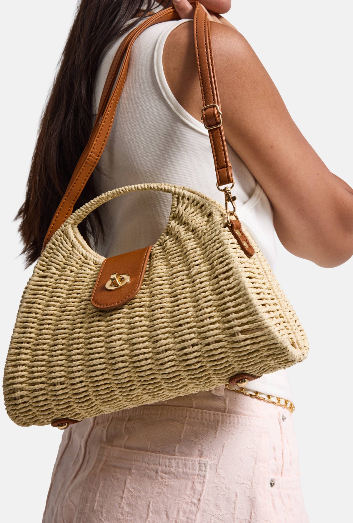 Women's Beige Specially Designed Paper Woven Shoulder and Hand Bag