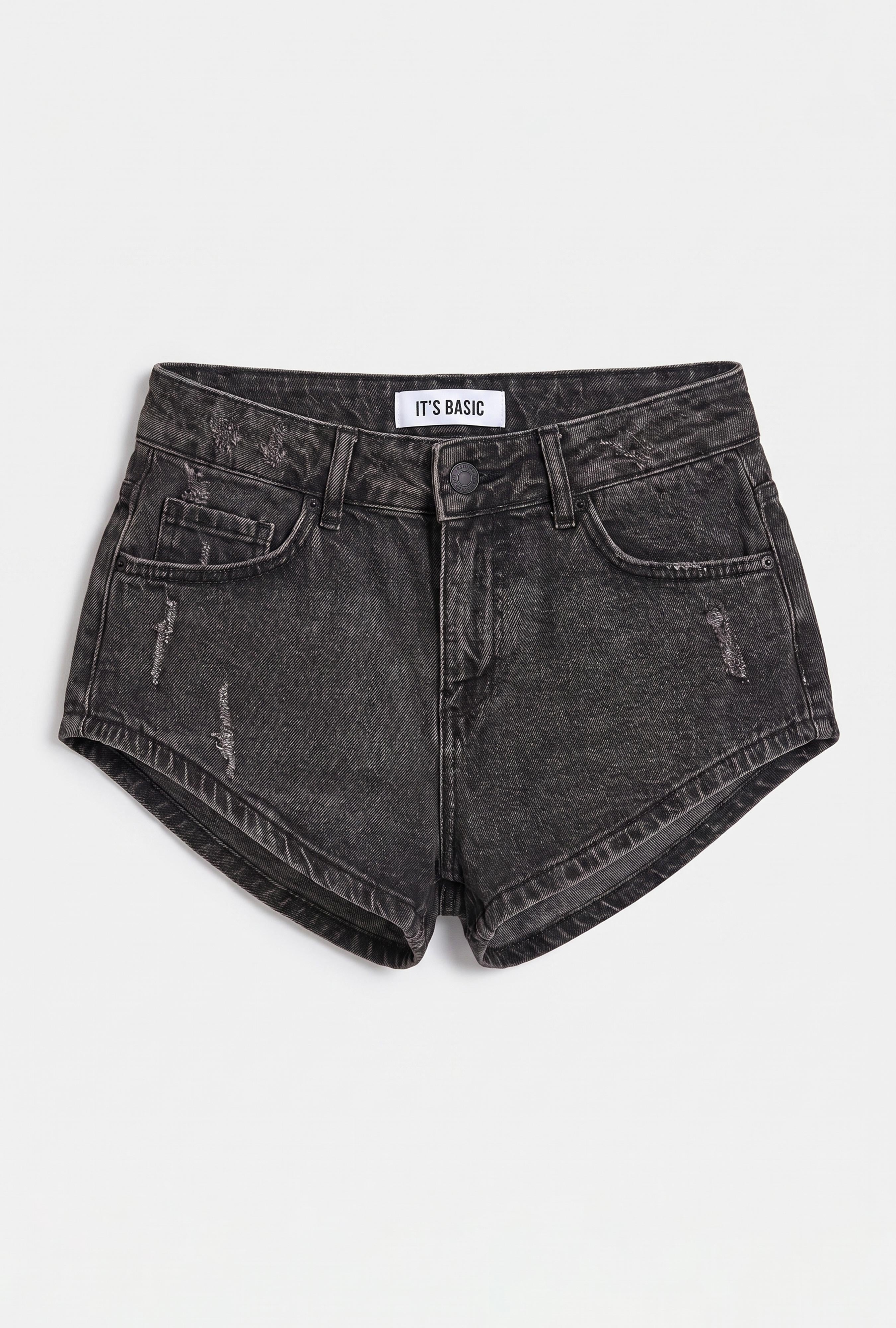 Kadın Koyu Füme 11s6-1 Süper Mini %100 Koton Denim Şort