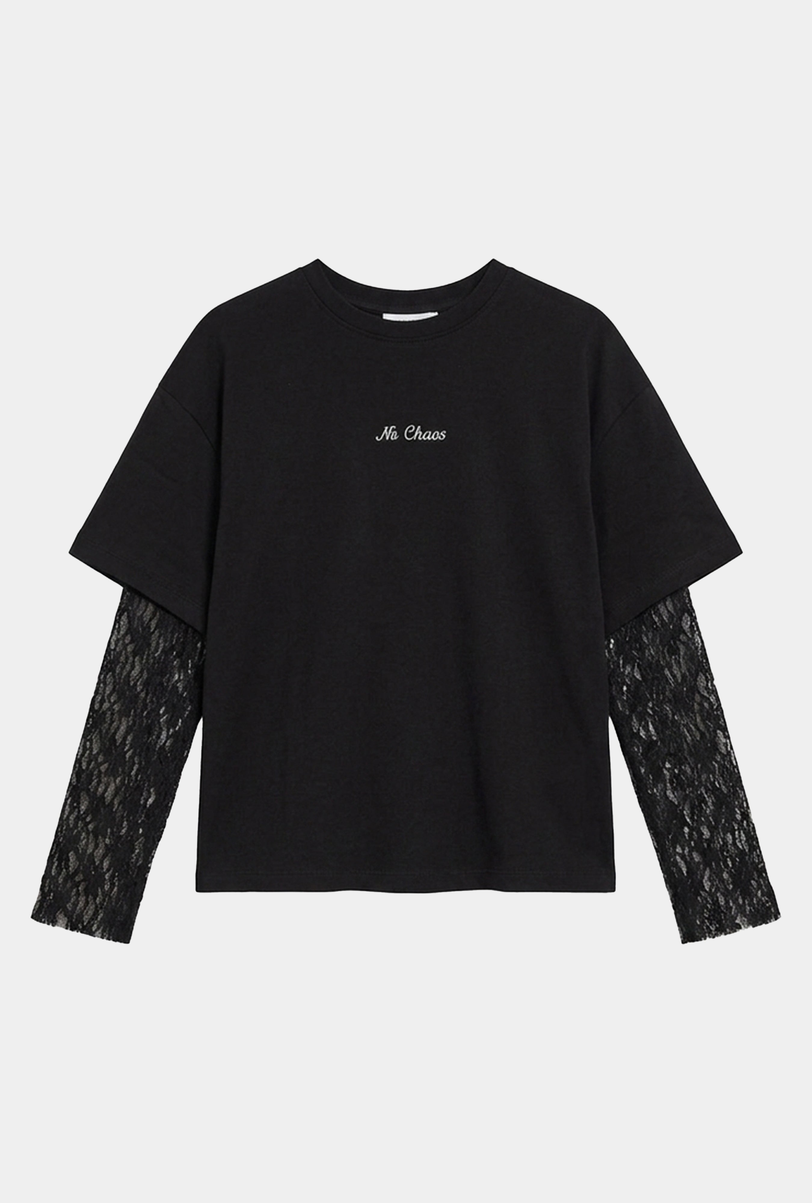 Kadın Siyah w6-1 Oversize Dantel Detaylı Uzun Kollu Tasarım T-Shirt