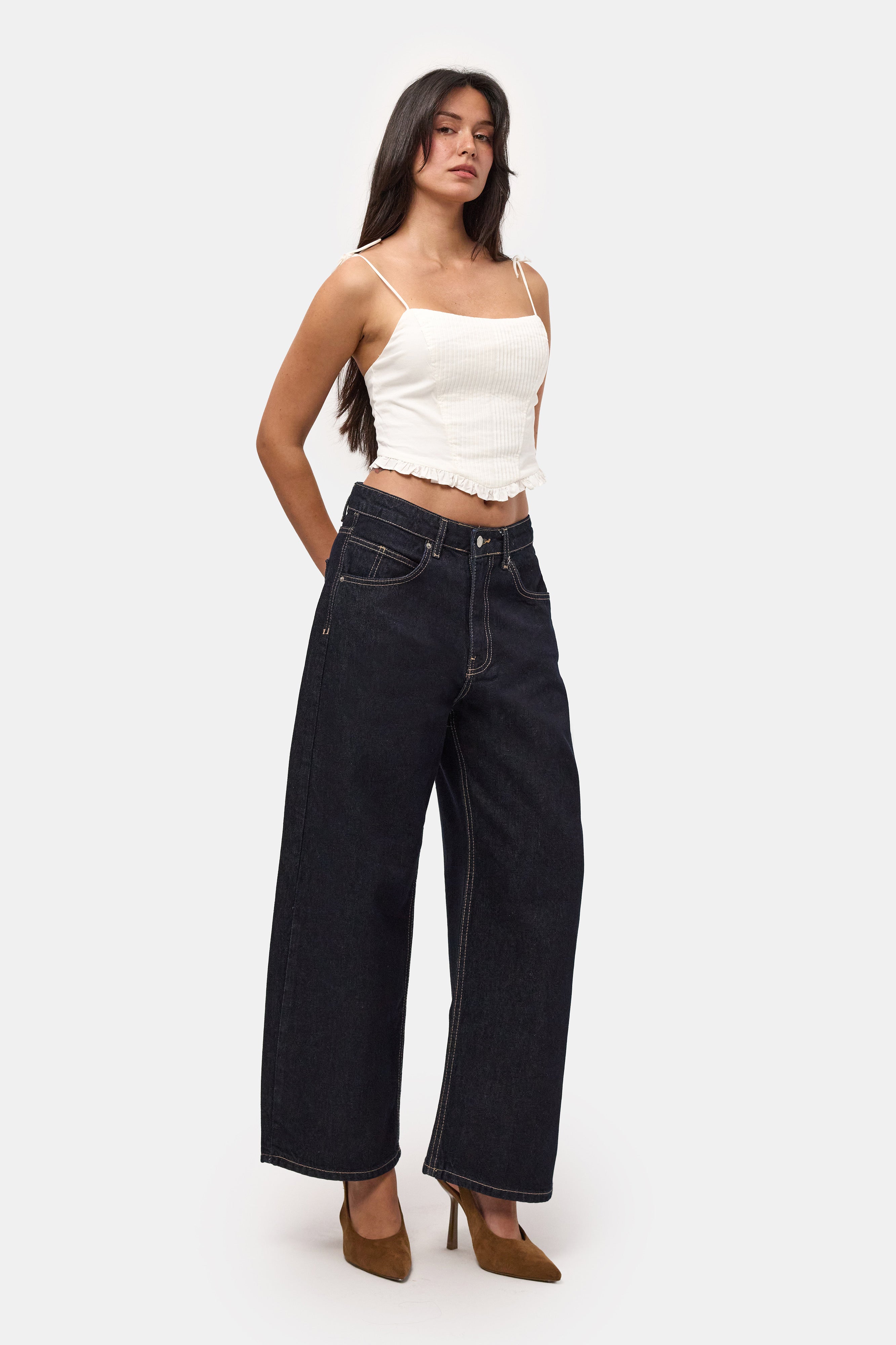 Kadın İndigo Selvedge 7s6-50 Baggy Low Rise Fit Tokyo %100 Koton Denim Jean
