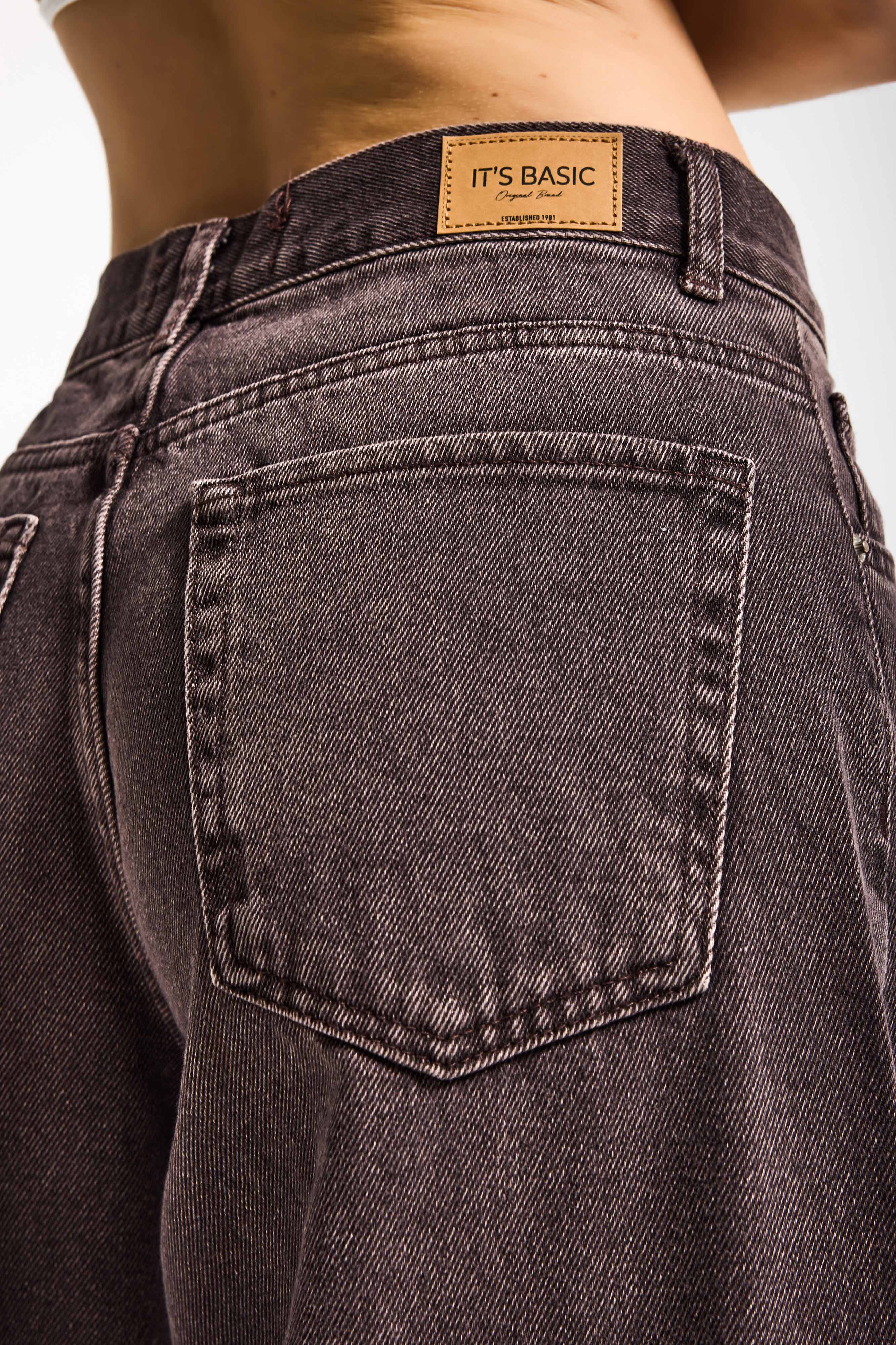 Kadın Taşlanmış Kahve Renk 4w5-16 Palazzo Fit %100 Koton İç Boy 80cm Denim Jean