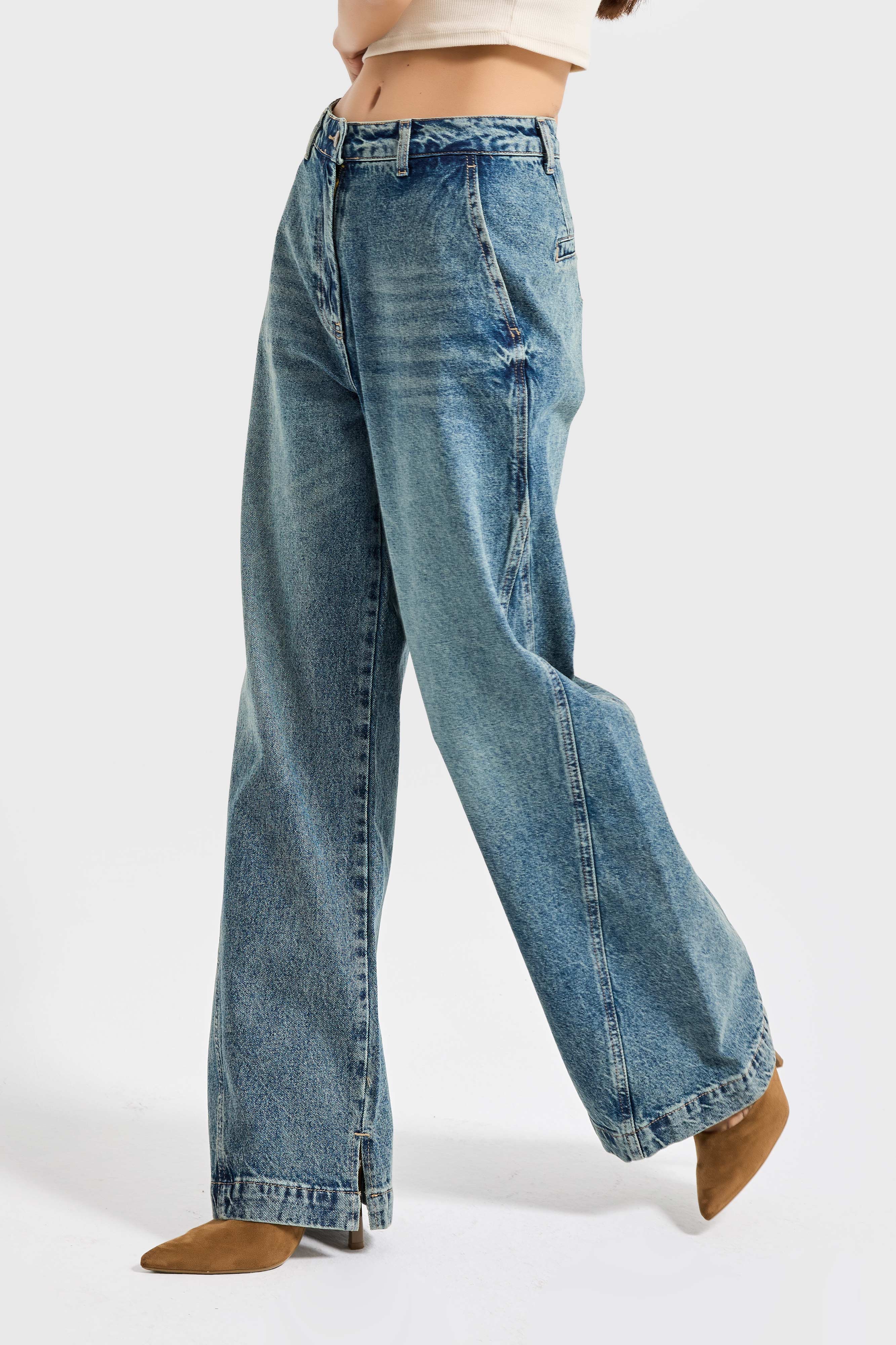 Kadın T.Kot Rengi 4w5-31 Barrel Fit Bol Kesim İç Boy 83cm %100 Koton Denim Jean