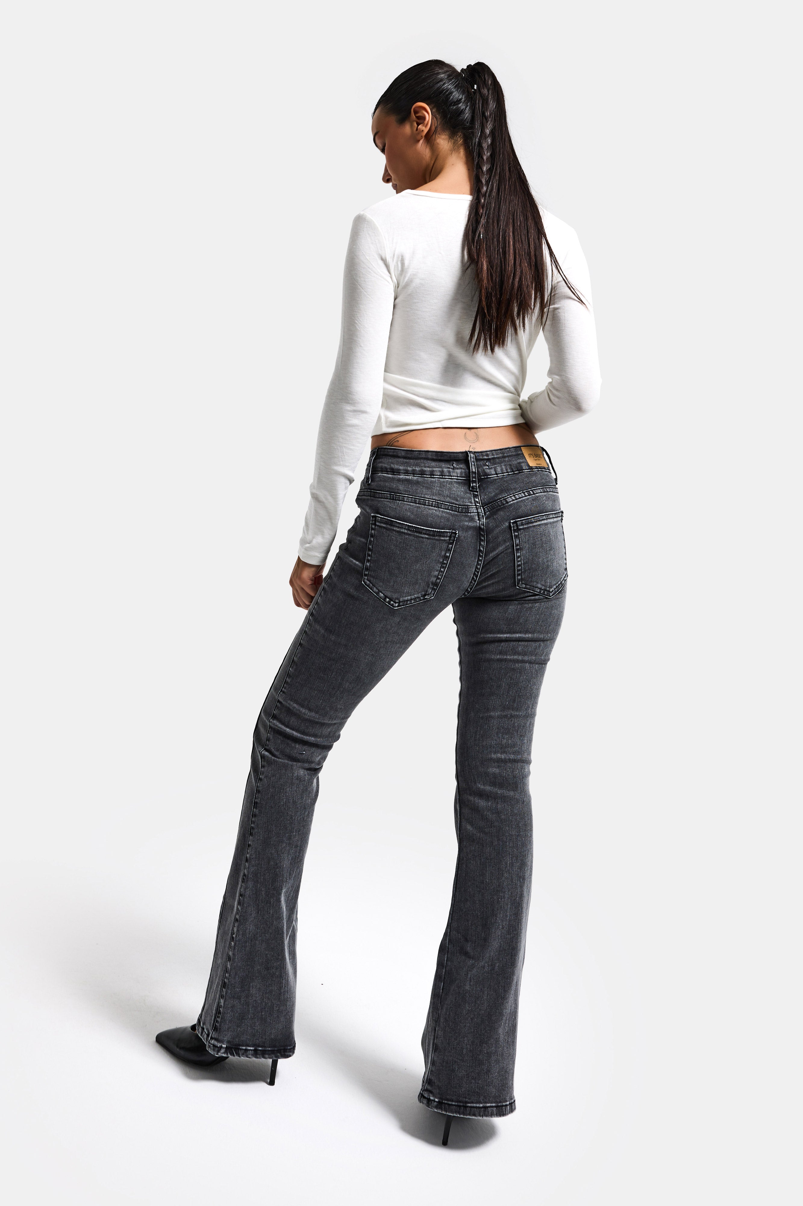 Kadın Antrasit 4s6-14 Mid Rise Flare Fit Kemer Detaylı Esnek Kumaş Denim Jean