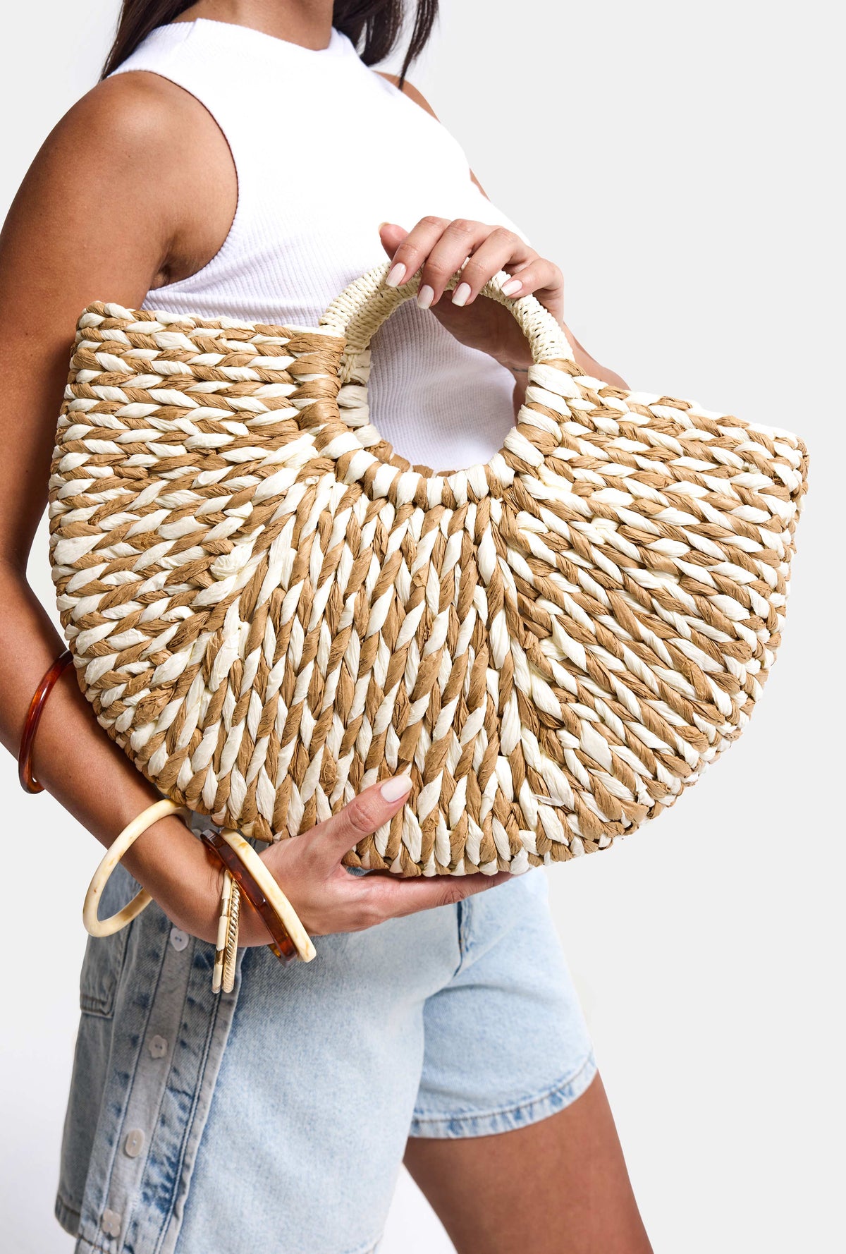 Beige Special Handmade Paper Woven Design Handbag