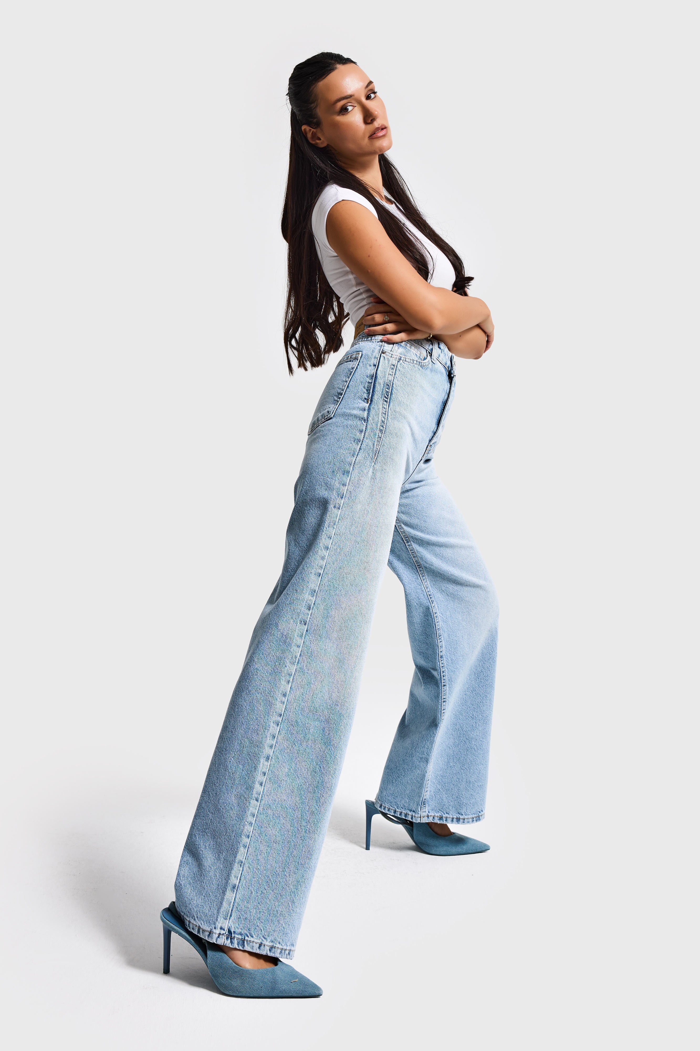 Kadın Kot Rengi Olea 4S5-3 %100 Koton Straight Wide Leg Fit Denim Jean