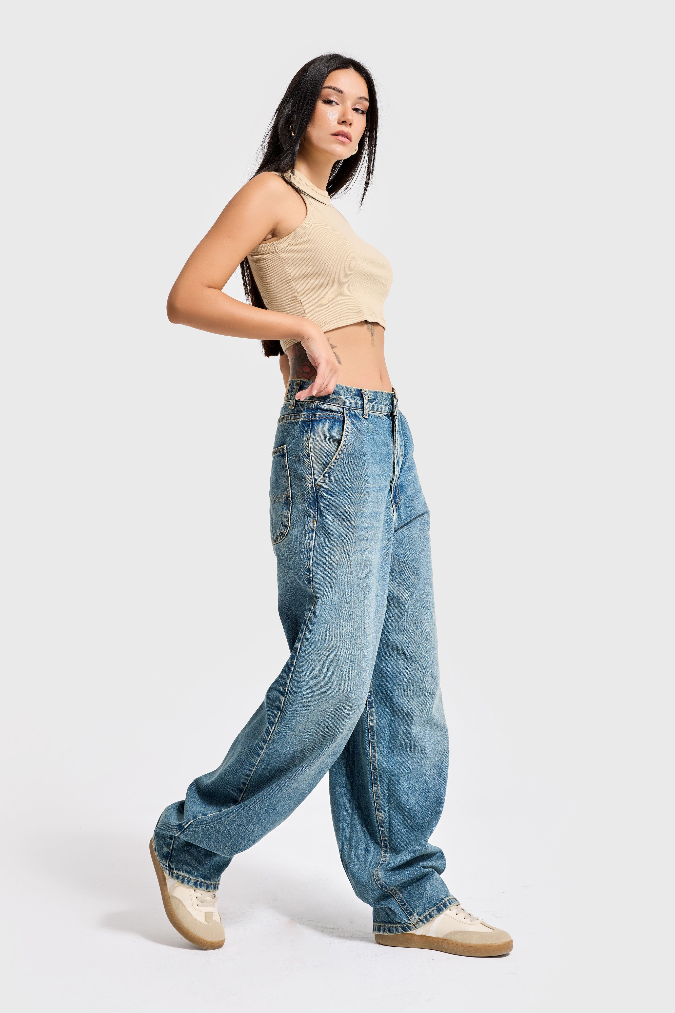 Women's Tint Jeans Color Skater Fit Loose Cut Denim Trousers