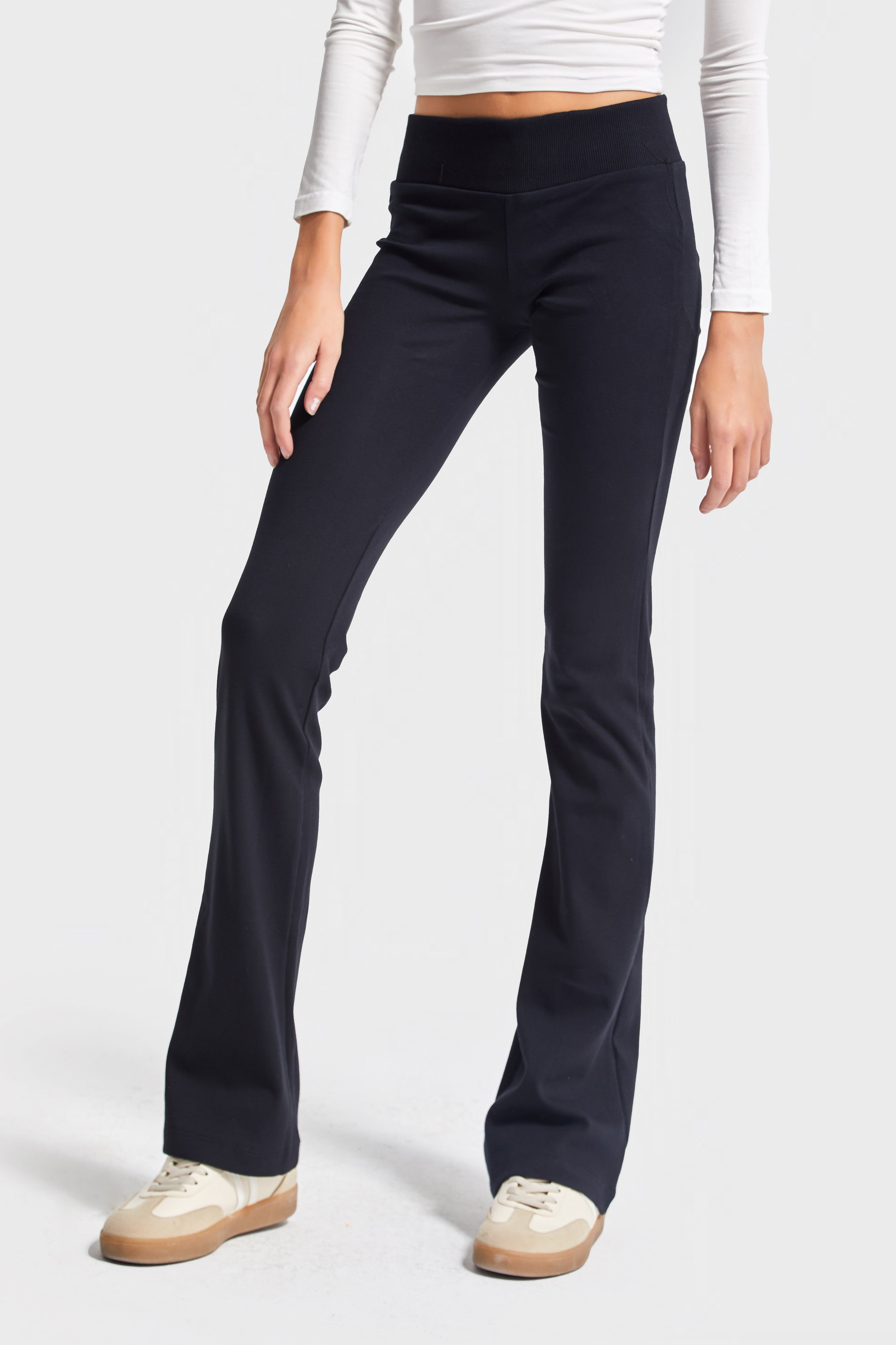 Kadın Siyah s5-1 Slim Fit Süper Esnek Kumaş Flare Fit Pantolon