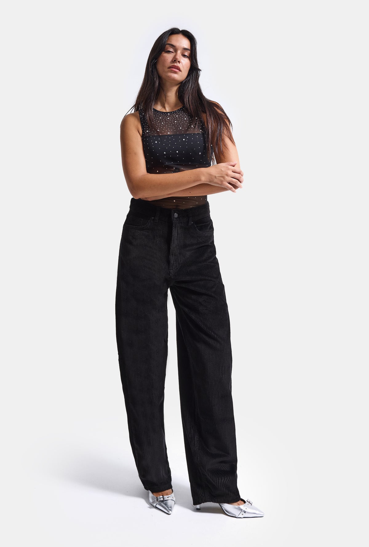 Женские Черные Брюки Cindy 26w5-1 Skater Fit Из Плотного Вельветового Полотна