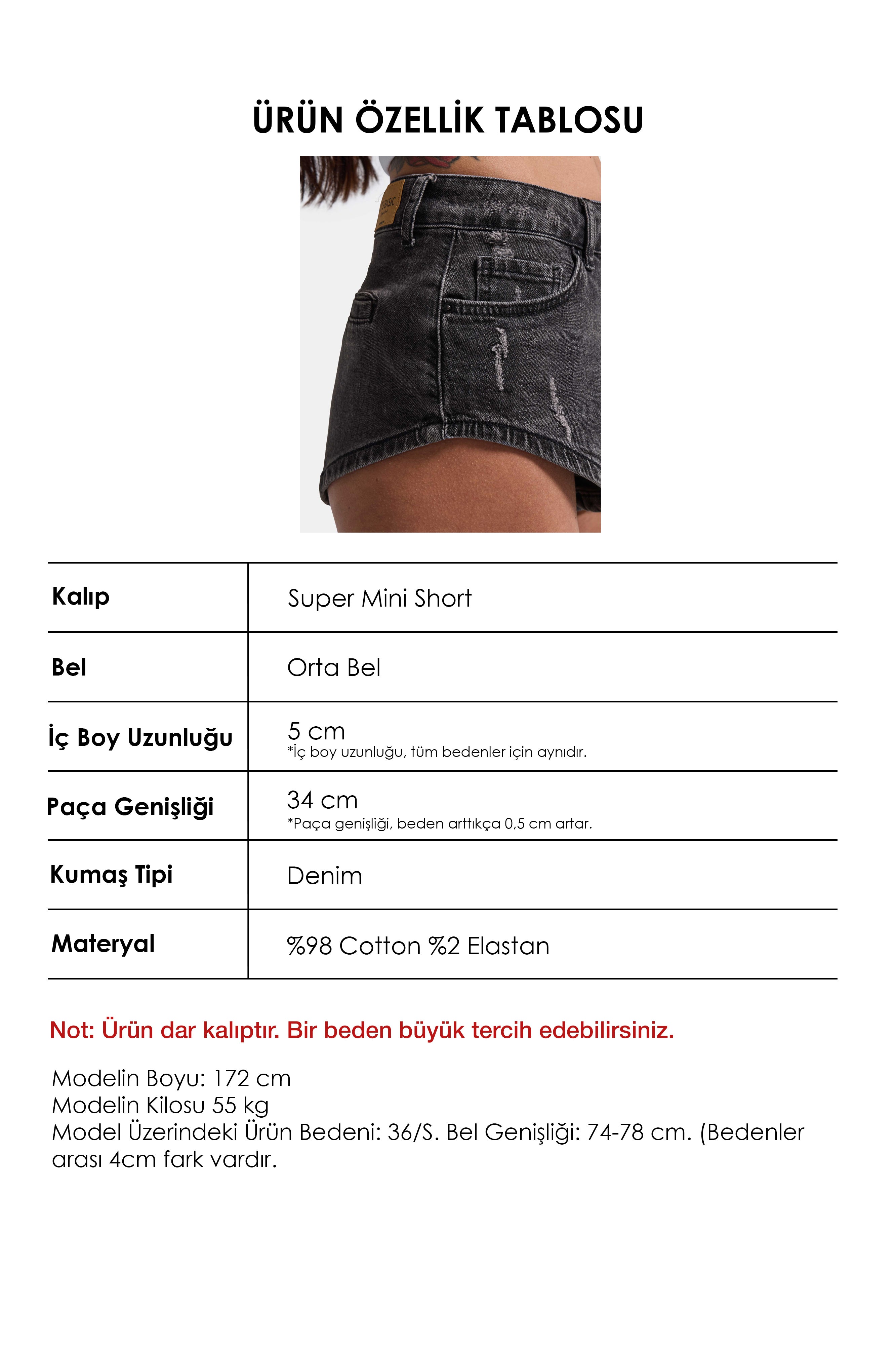 Kadın Koyu Füme 11s6-1 Süper Mini %100 Koton Denim Şort
