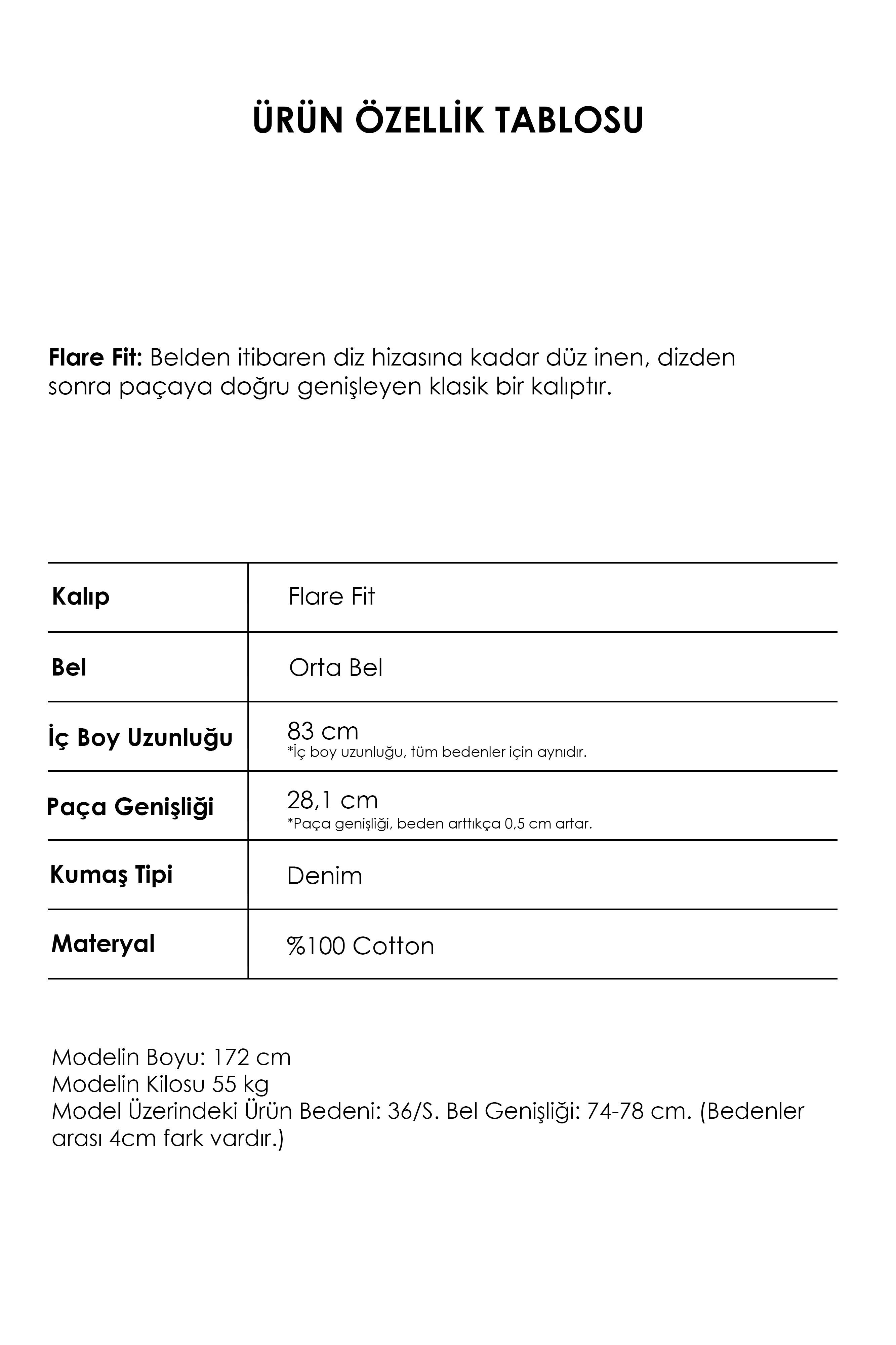 Kadın T.Kot Rengi 2w5-8 Mid Rise Flare Fit Süper Esnek Kumaş İspanyol Paça Denim Jean