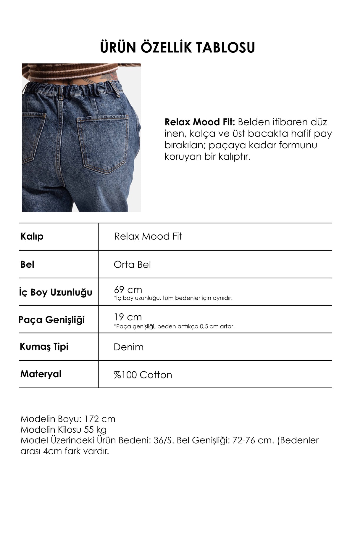 Kadın Koyu Mavi 2w5-5 Relaxed Fit Beli Lastikli Denim Jean