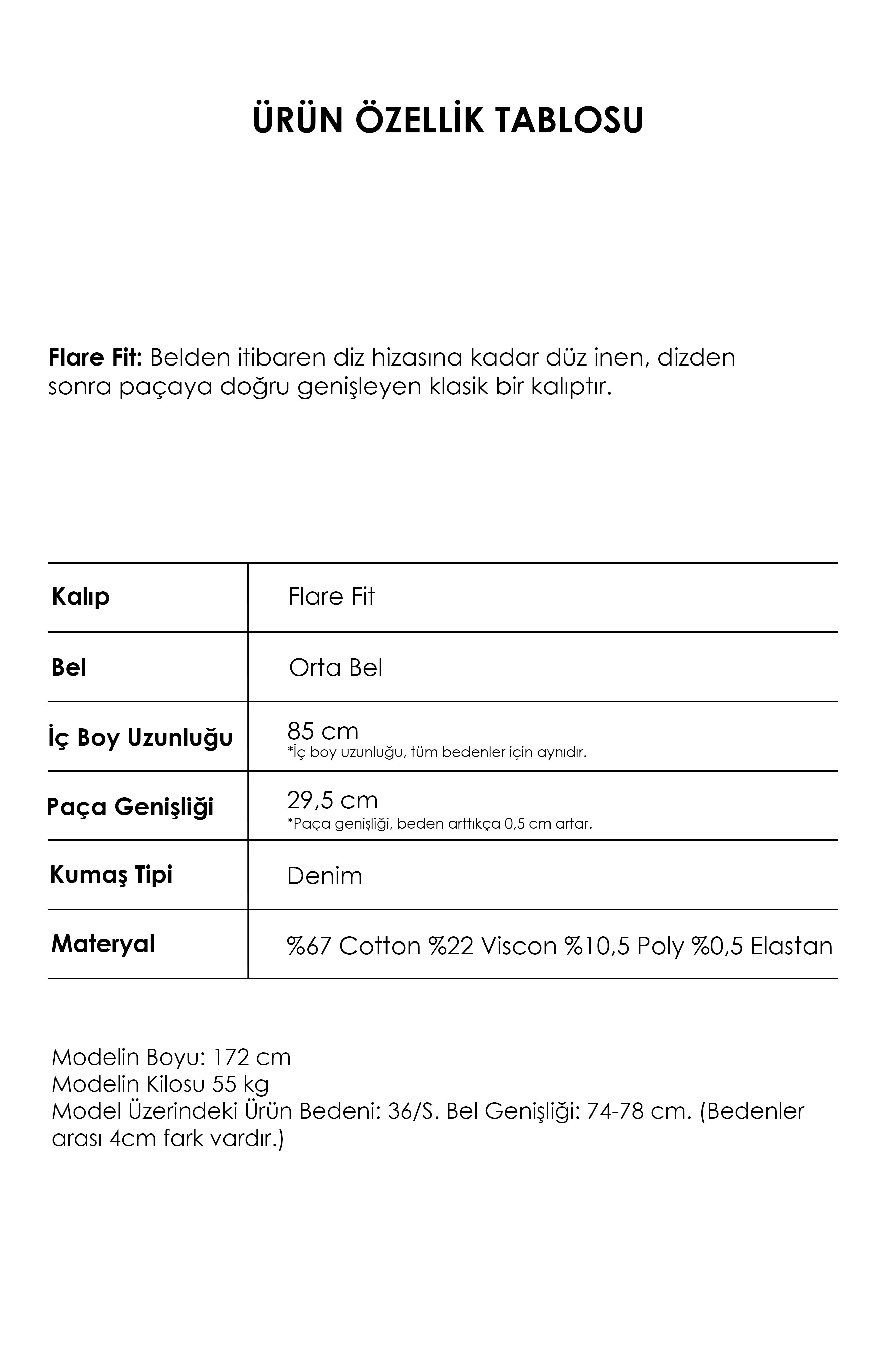 Kadın Mavi Renk 2w5-5 SLN05 Midrise Flare Fit Esnek Kumaş İç Boy 83cm Denim Jean