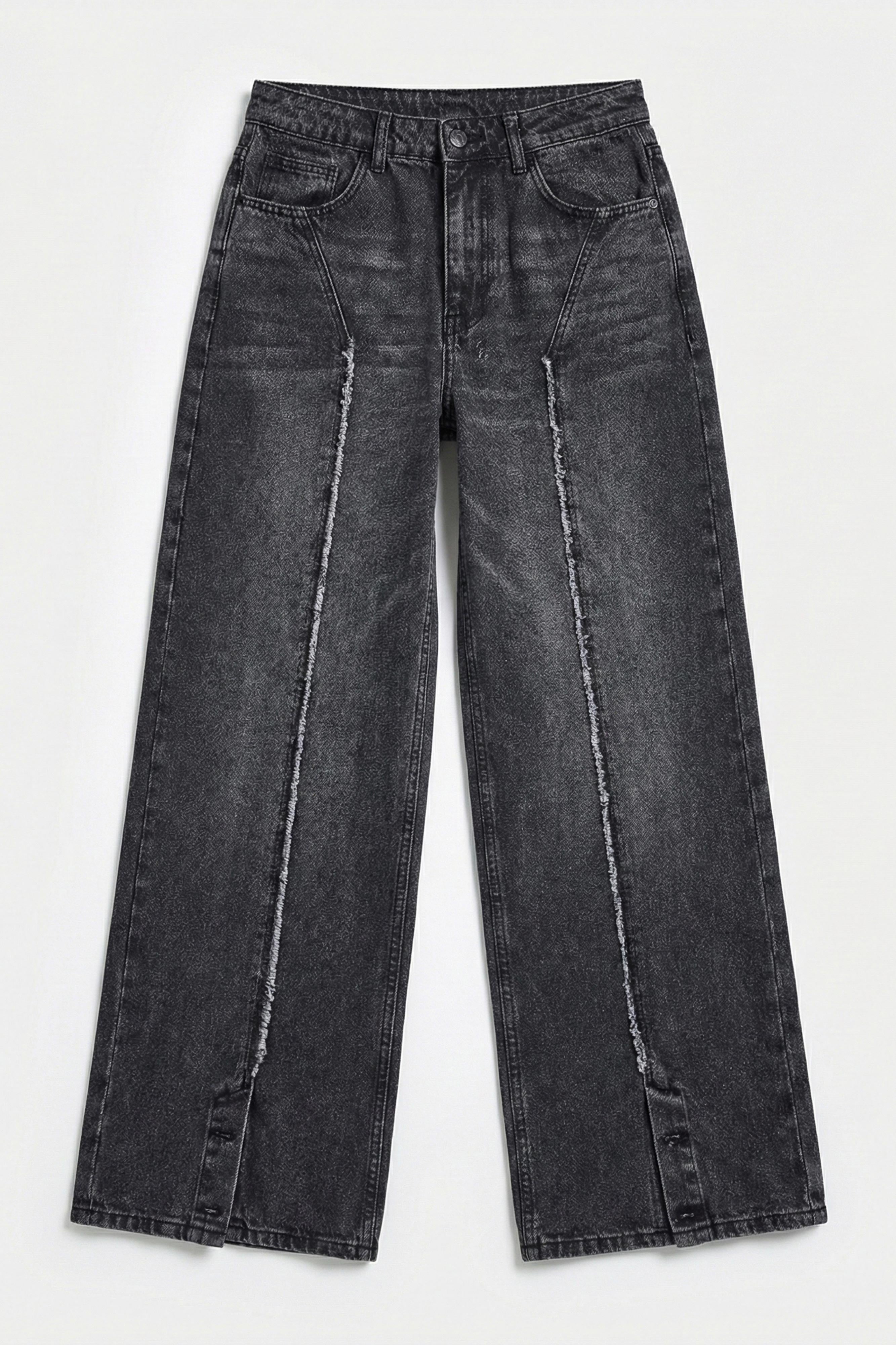 Kadın Füme Renk 4s6-14 Süper Baggy Paça Detaylı Tasarım Denim Jean