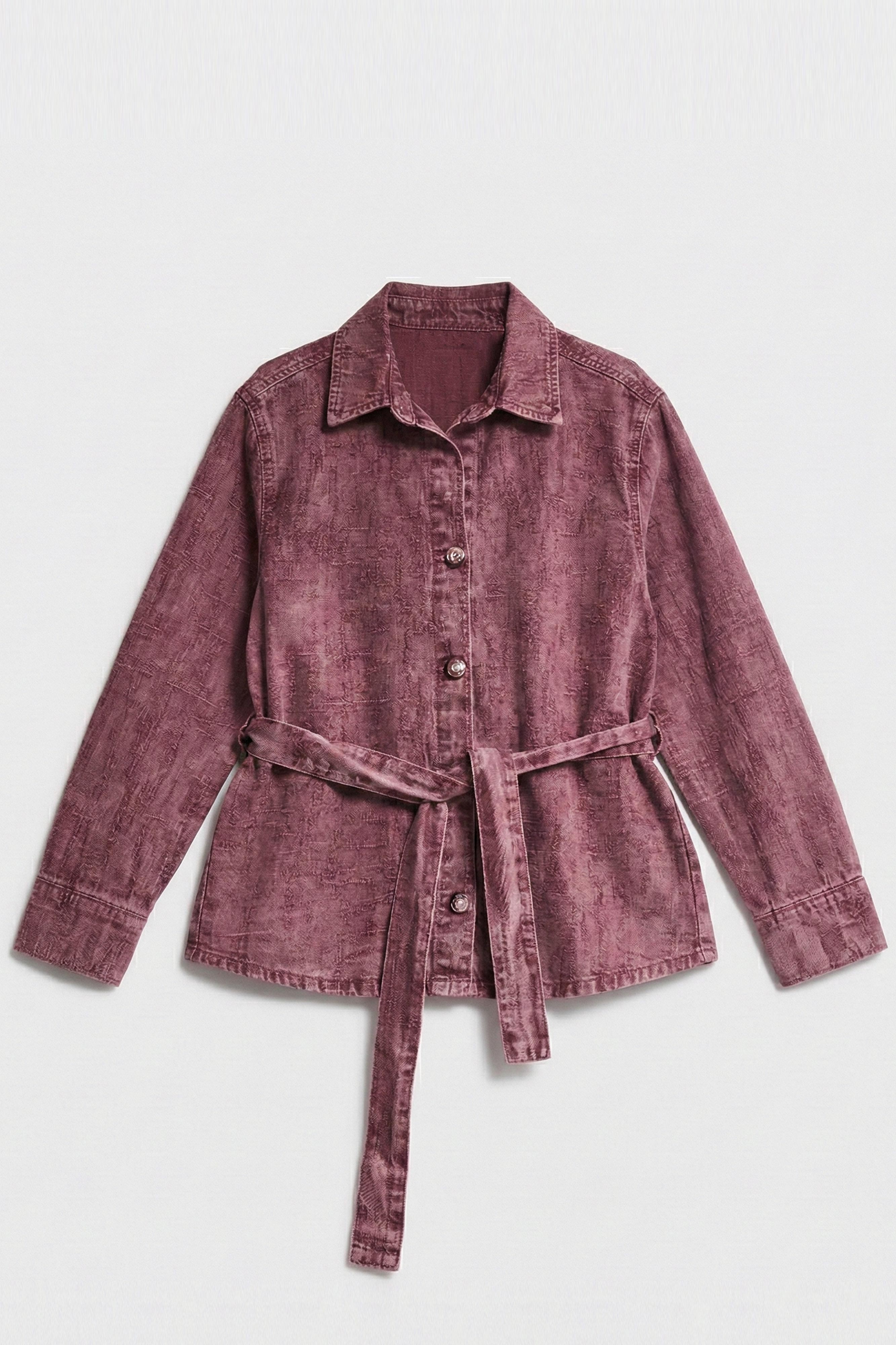 Kadın Gül Kurusu 6s6-98 Oversize Kemer Detaylı Kumaş Özellikli Tasarım Denim Ceket