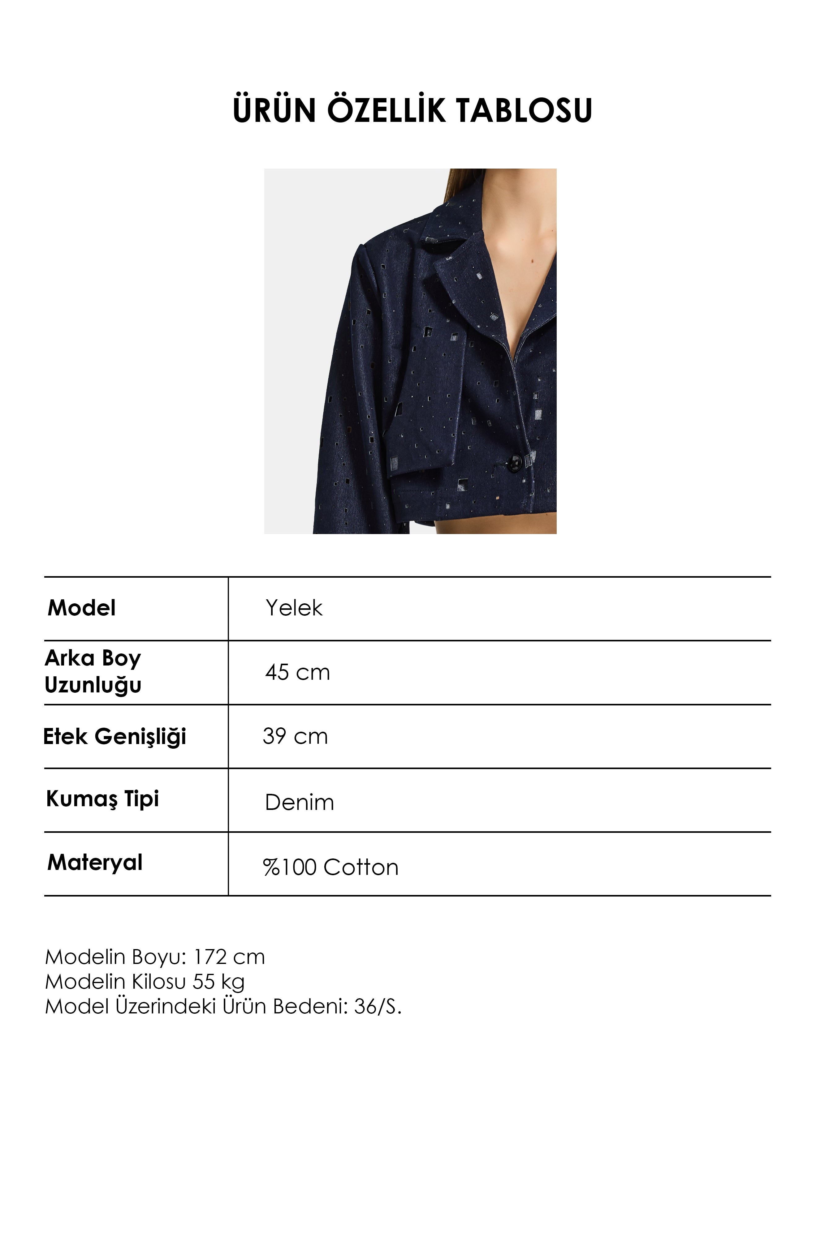 Kadın Lacivert s6-56 Crop Fit Özel Tasarım Delikli Denim Ceket